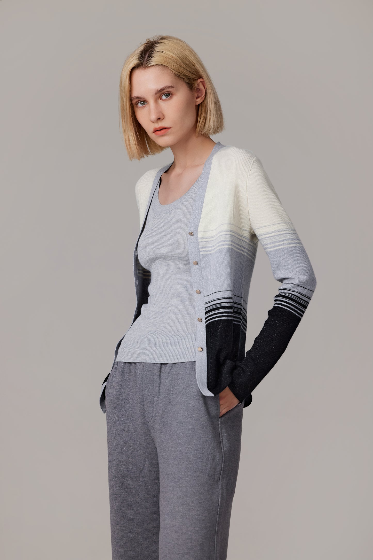 JENNIE LIU Womens Lurex Wool Cardigan | Metallic Button Up V Neck Sweater | Ultra Soft Ribbed Shimmer Knit | Machine Washable Cardigan Sweaters for Women