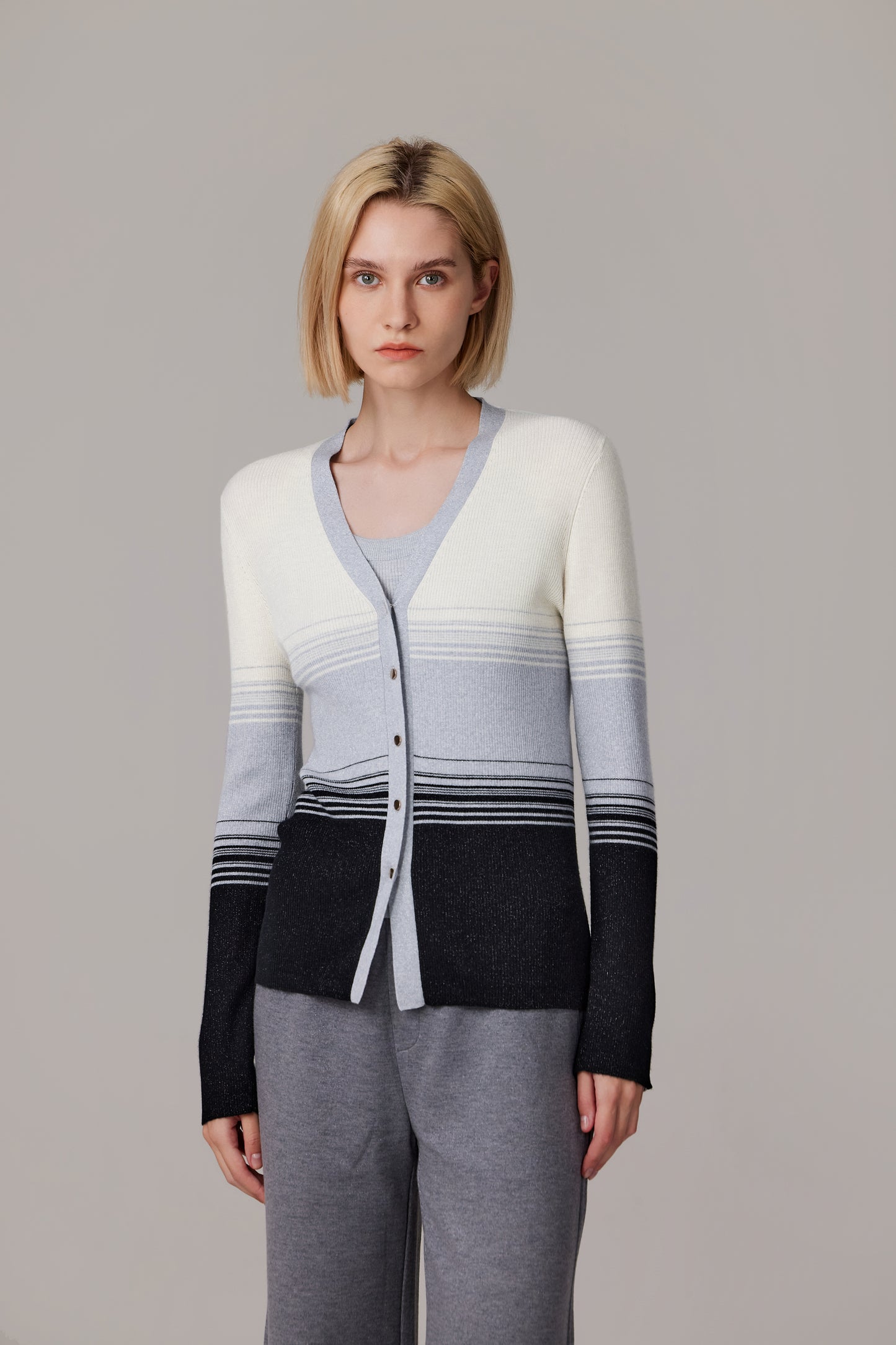 JENNIE LIU Womens Lurex Wool Cardigan | Metallic Button Up V Neck Sweater | Ultra Soft Ribbed Shimmer Knit | Machine Washable Cardigan Sweaters for Women