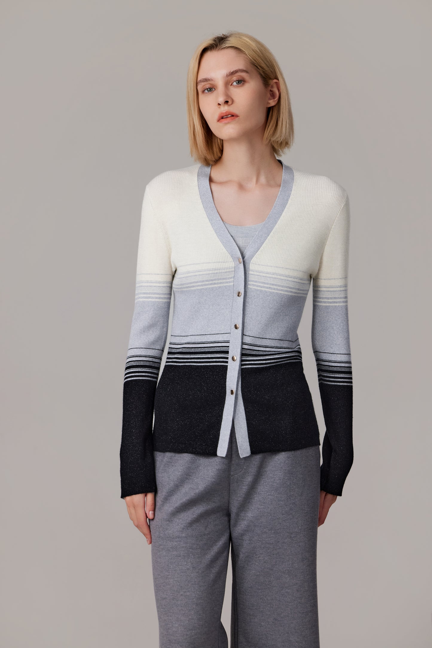 JENNIE LIU Womens Lurex Wool Cardigan | Metallic Button Up V Neck Sweater | Ultra Soft Ribbed Shimmer Knit | Machine Washable Cardigan Sweaters for Women