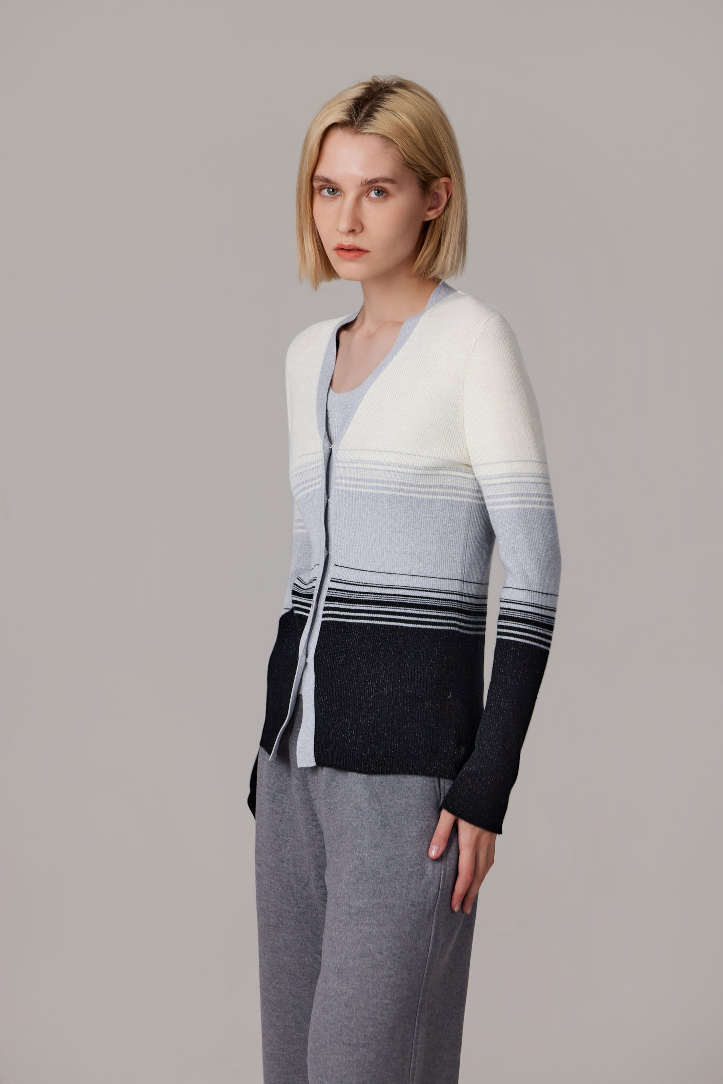 JENNIE LIU Womens Lurex Wool Cardigan | Metallic Button Up V Neck Sweater | Ultra Soft Ribbed Shimmer Knit | Machine Washable Cardigan Sweaters for Women