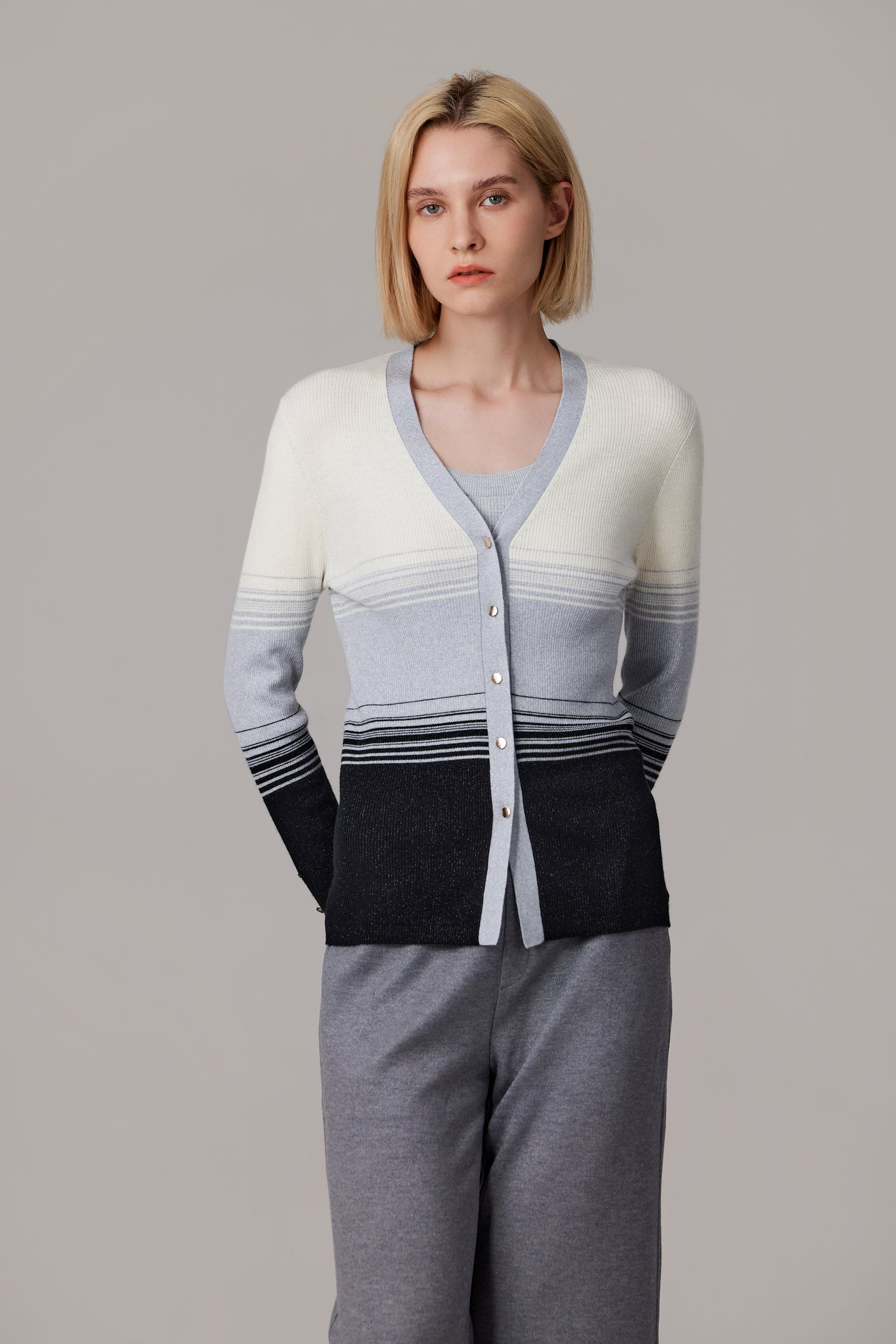 JENNIE LIU Womens Lurex Wool Cardigan | Metallic Button Up V Neck Sweater | Ultra Soft Ribbed Shimmer Knit | Machine Washable Cardigan Sweaters for Women