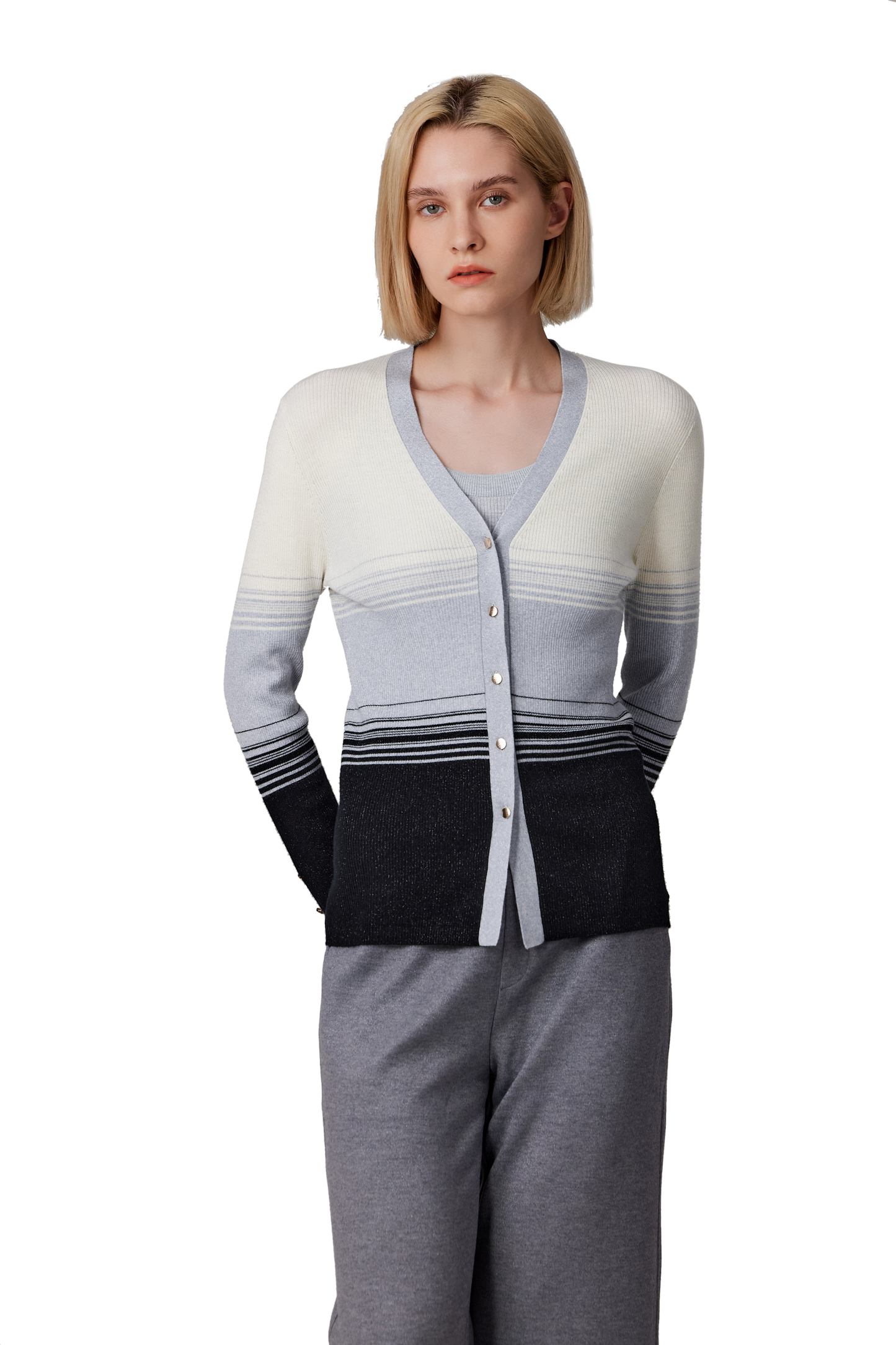 JENNIE LIU Womens Lurex Wool Cardigan | Metallic Button Up V Neck Sweater | Ultra Soft Ribbed Shimmer Knit | Machine Washable Cardigan Sweaters for Women