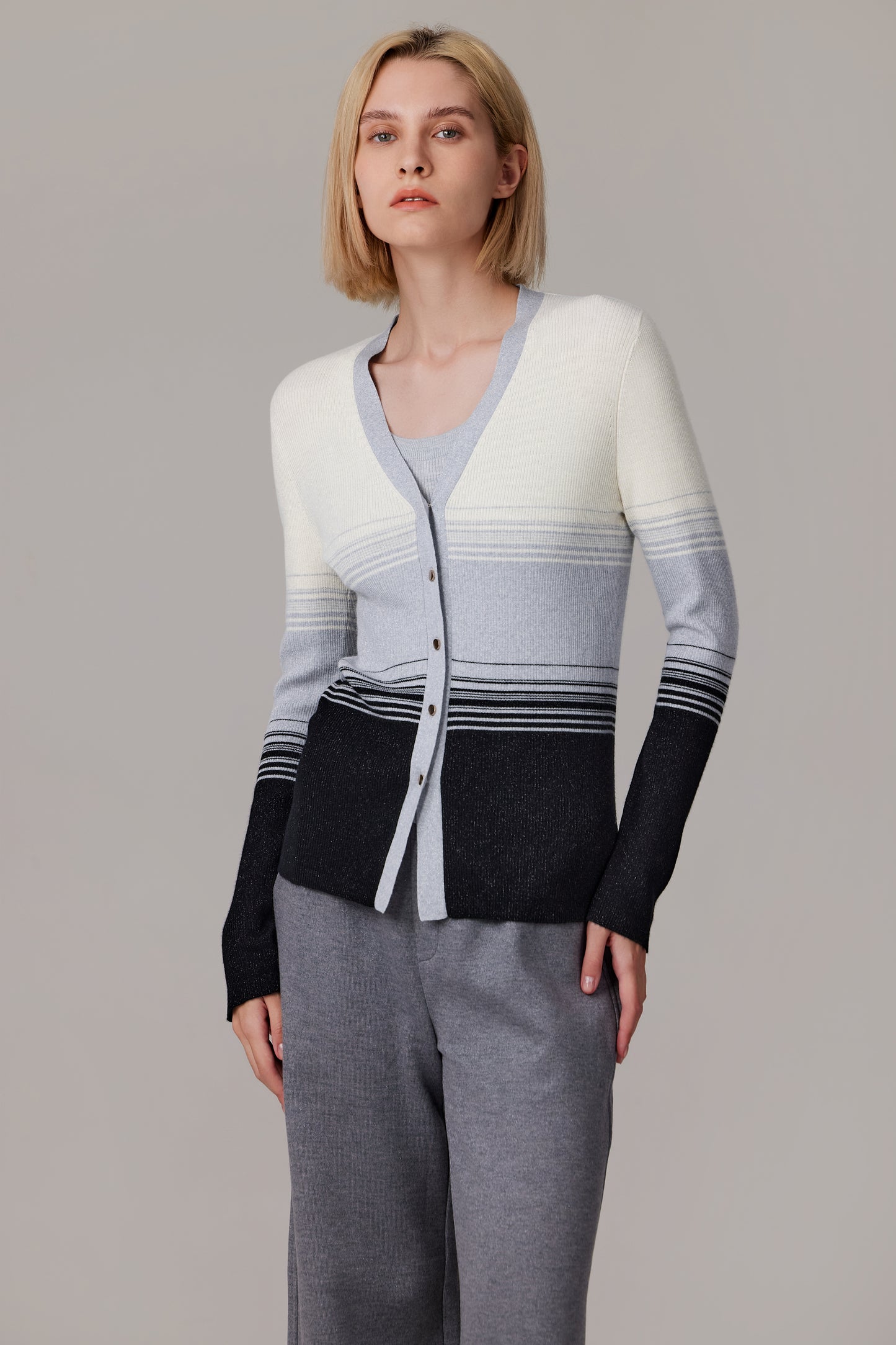 JENNIE LIU Womens Lurex Wool Cardigan | Metallic Button Up V Neck Sweater | Ultra Soft Ribbed Shimmer Knit | Machine Washable Cardigan Sweaters for Women