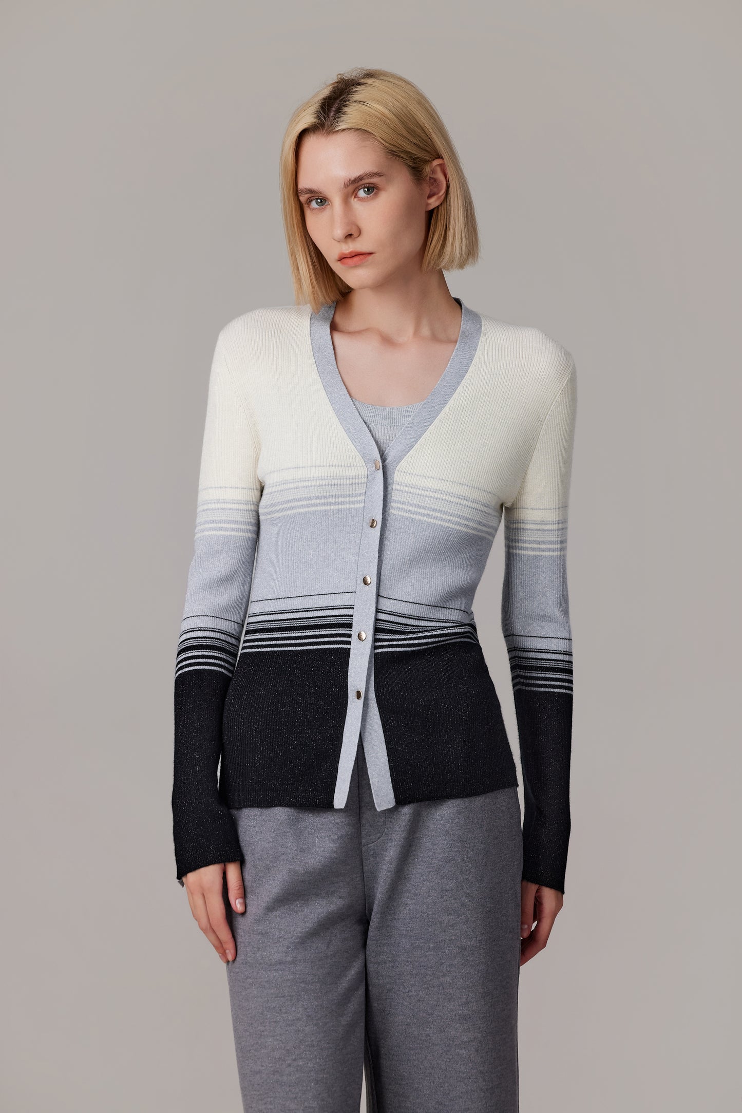 JENNIE LIU Womens Lurex Wool Cardigan | Metallic Button Up V Neck Sweater | Ultra Soft Ribbed Shimmer Knit | Machine Washable Cardigan Sweaters for Women