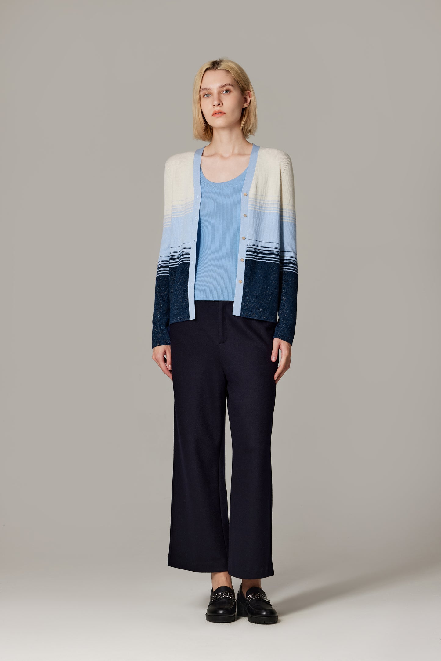 JENNIE LIU Womens Lurex Wool Cardigan | Metallic Button Up V Neck Sweater | Ultra Soft Ribbed Shimmer Knit | Machine Washable Cardigan Sweaters for Women