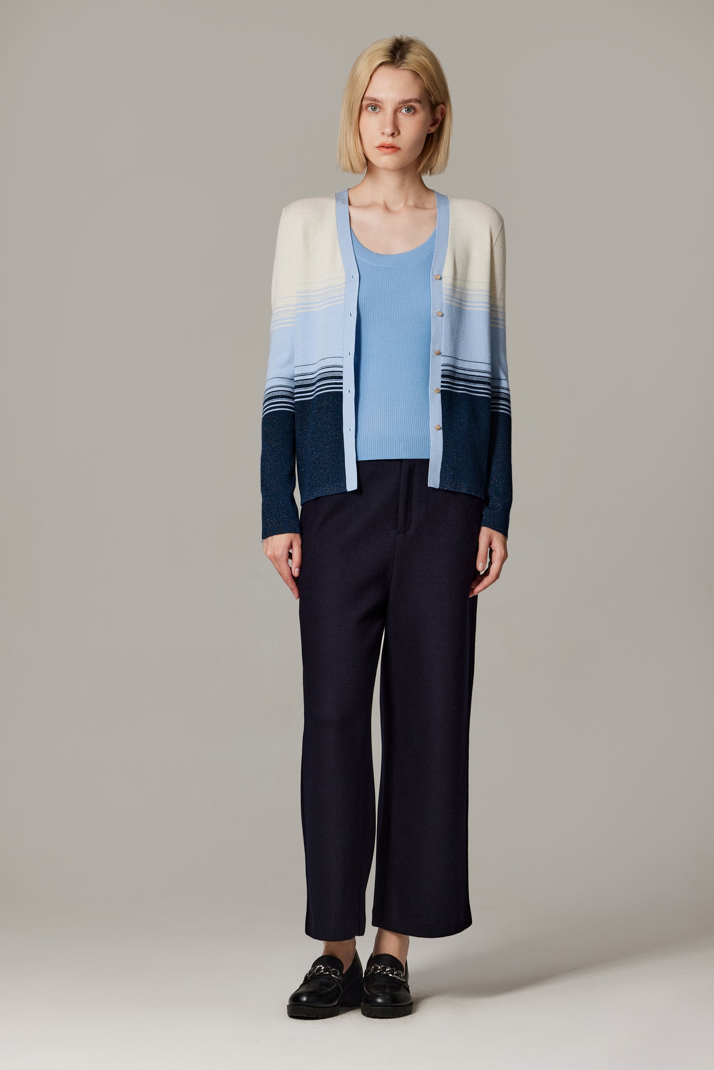 JENNIE LIU Womens Lurex Wool Cardigan | Metallic Button Up V Neck Sweater | Ultra Soft Ribbed Shimmer Knit | Machine Washable Cardigan Sweaters for Women