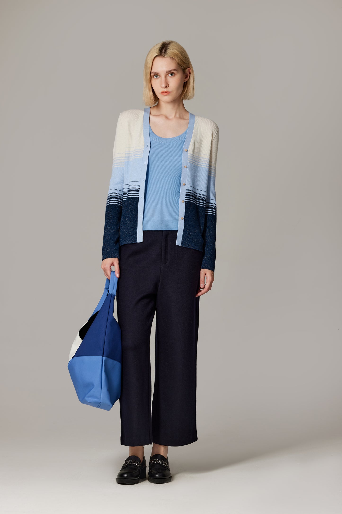 JENNIE LIU Womens Lurex Wool Cardigan | Metallic Button Up V Neck Sweater | Ultra Soft Ribbed Shimmer Knit | Machine Washable Cardigan Sweaters for Women