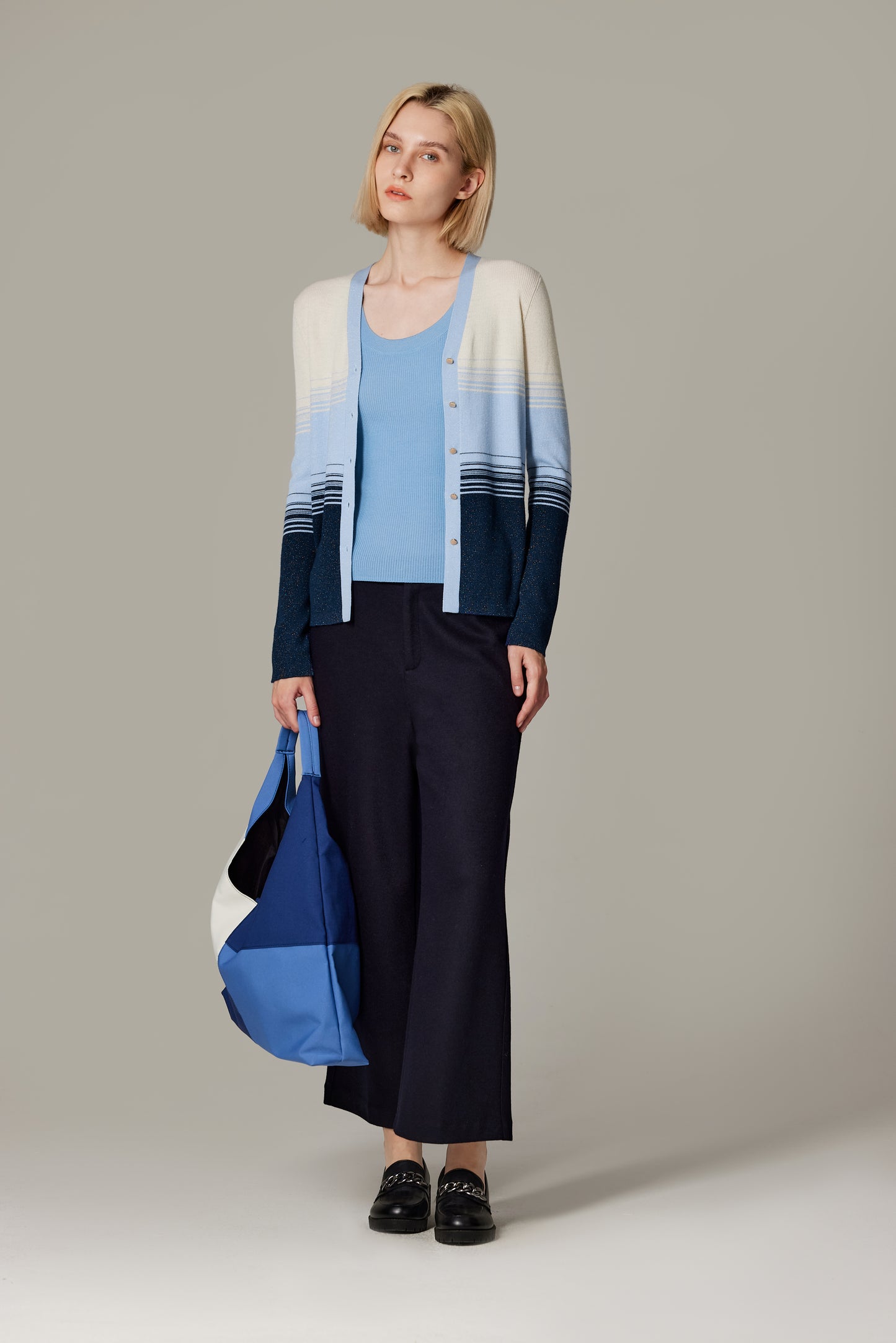 JENNIE LIU Womens Lurex Wool Cardigan | Metallic Button Up V Neck Sweater | Ultra Soft Ribbed Shimmer Knit | Machine Washable Cardigan Sweaters for Women