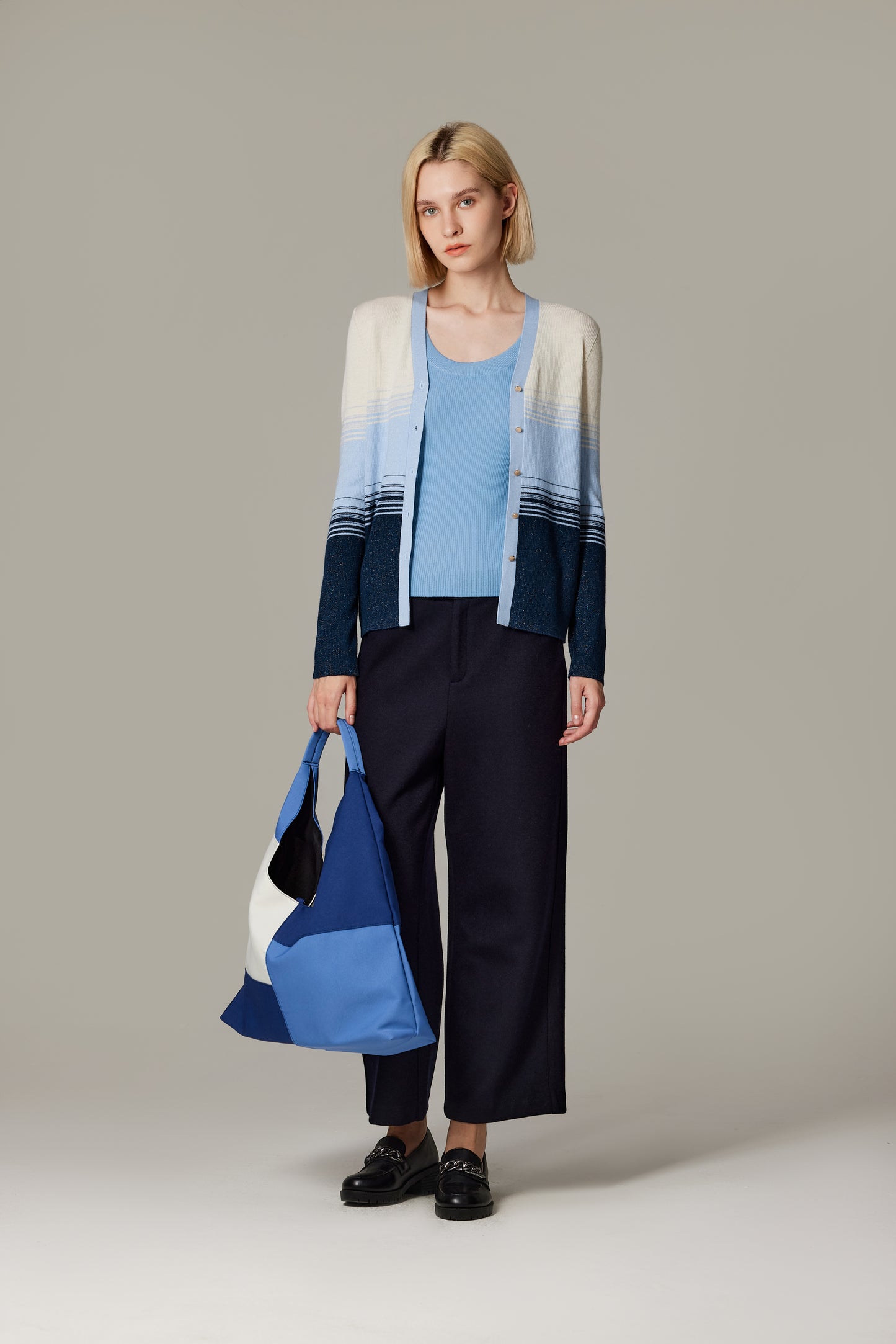 JENNIE LIU Womens Lurex Wool Cardigan | Metallic Button Up V Neck Sweater | Ultra Soft Ribbed Shimmer Knit | Machine Washable Cardigan Sweaters for Women