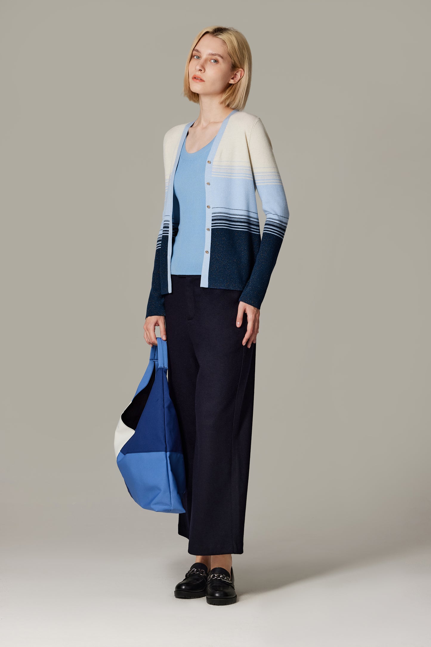 JENNIE LIU Womens Lurex Wool Cardigan | Metallic Button Up V Neck Sweater | Ultra Soft Ribbed Shimmer Knit | Machine Washable Cardigan Sweaters for Women