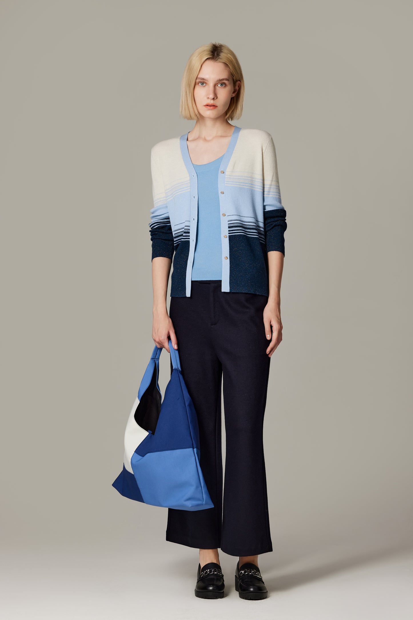 JENNIE LIU Womens Lurex Wool Cardigan | Metallic Button Up V Neck Sweater | Ultra Soft Ribbed Shimmer Knit | Machine Washable Cardigan Sweaters for Women