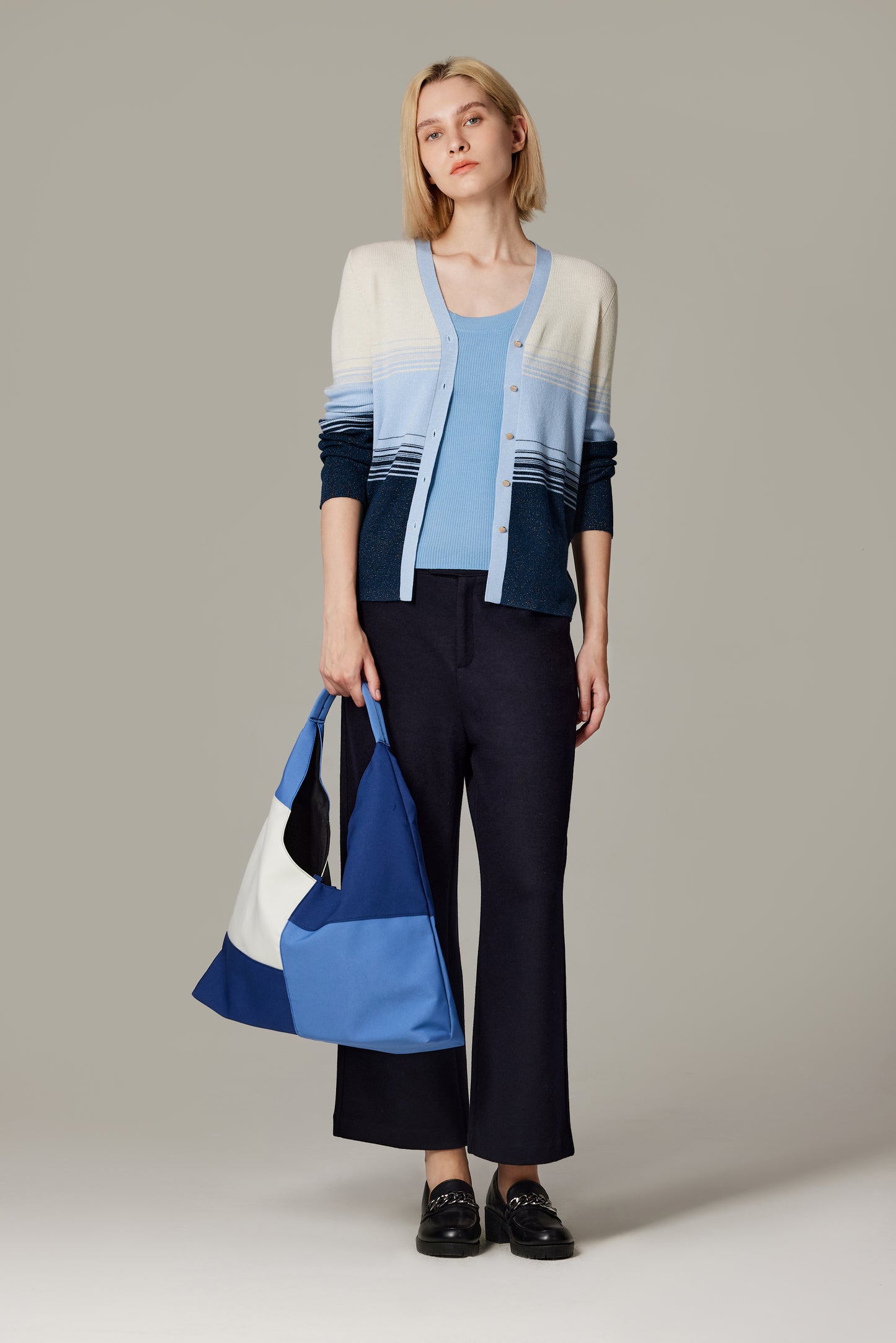 JENNIE LIU Womens Lurex Wool Cardigan | Metallic Button Up V Neck Sweater | Ultra Soft Ribbed Shimmer Knit | Machine Washable Cardigan Sweaters for Women