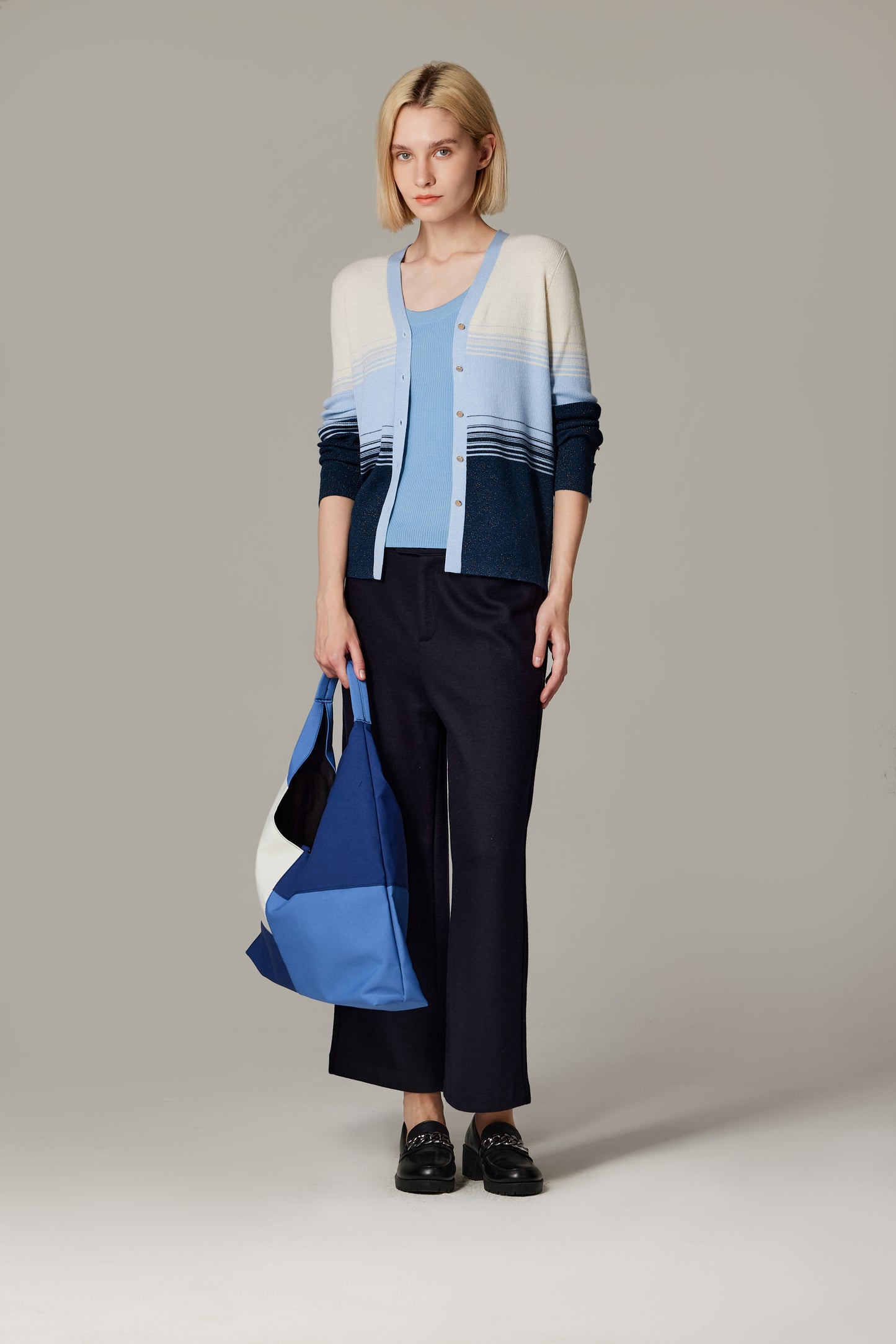 JENNIE LIU Womens Lurex Wool Cardigan | Metallic Button Up V Neck Sweater | Ultra Soft Ribbed Shimmer Knit | Machine Washable Cardigan Sweaters for Women