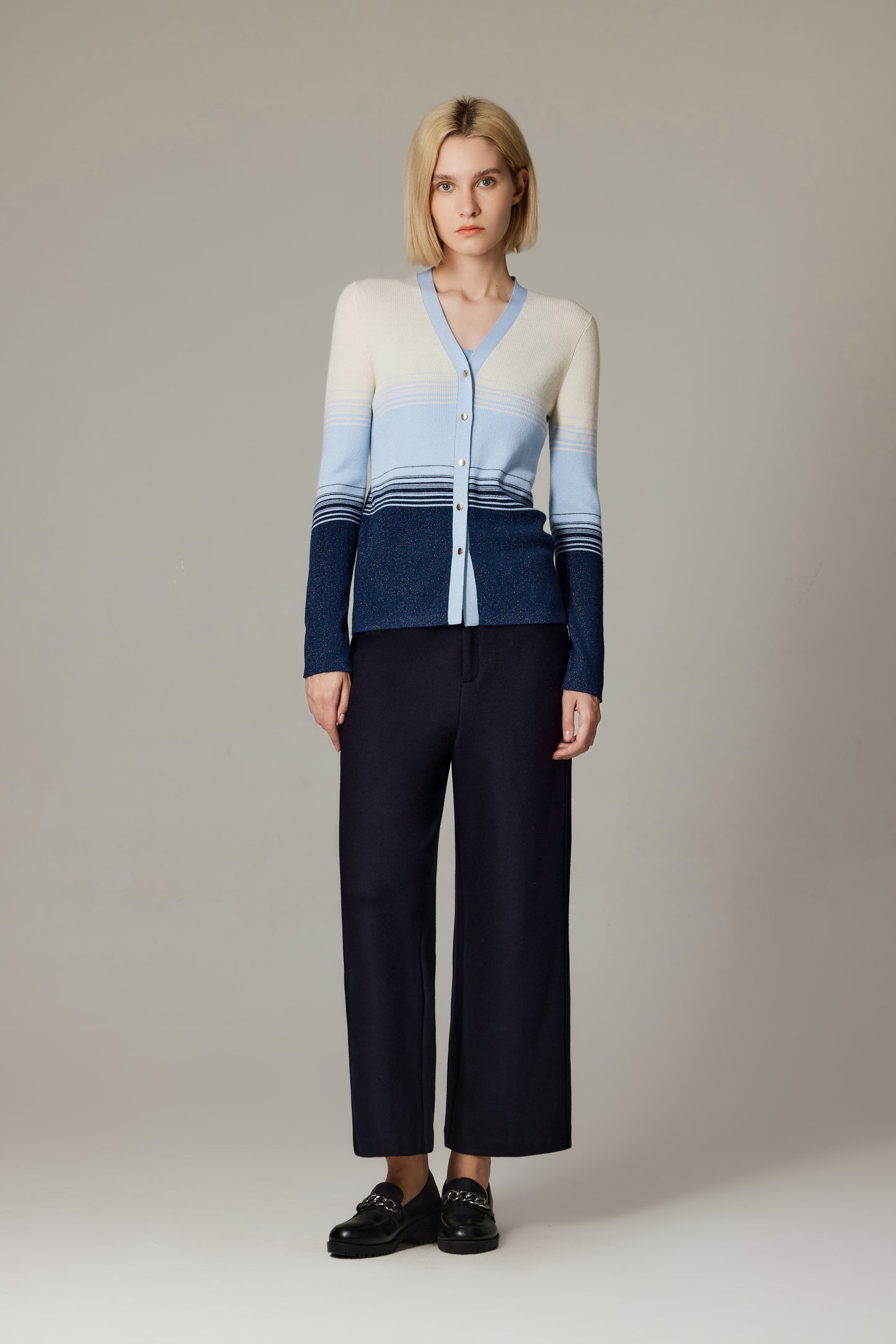 JENNIE LIU Womens Lurex Wool Cardigan | Metallic Button Up V Neck Sweater | Ultra Soft Ribbed Shimmer Knit | Machine Washable Cardigan Sweaters for Women