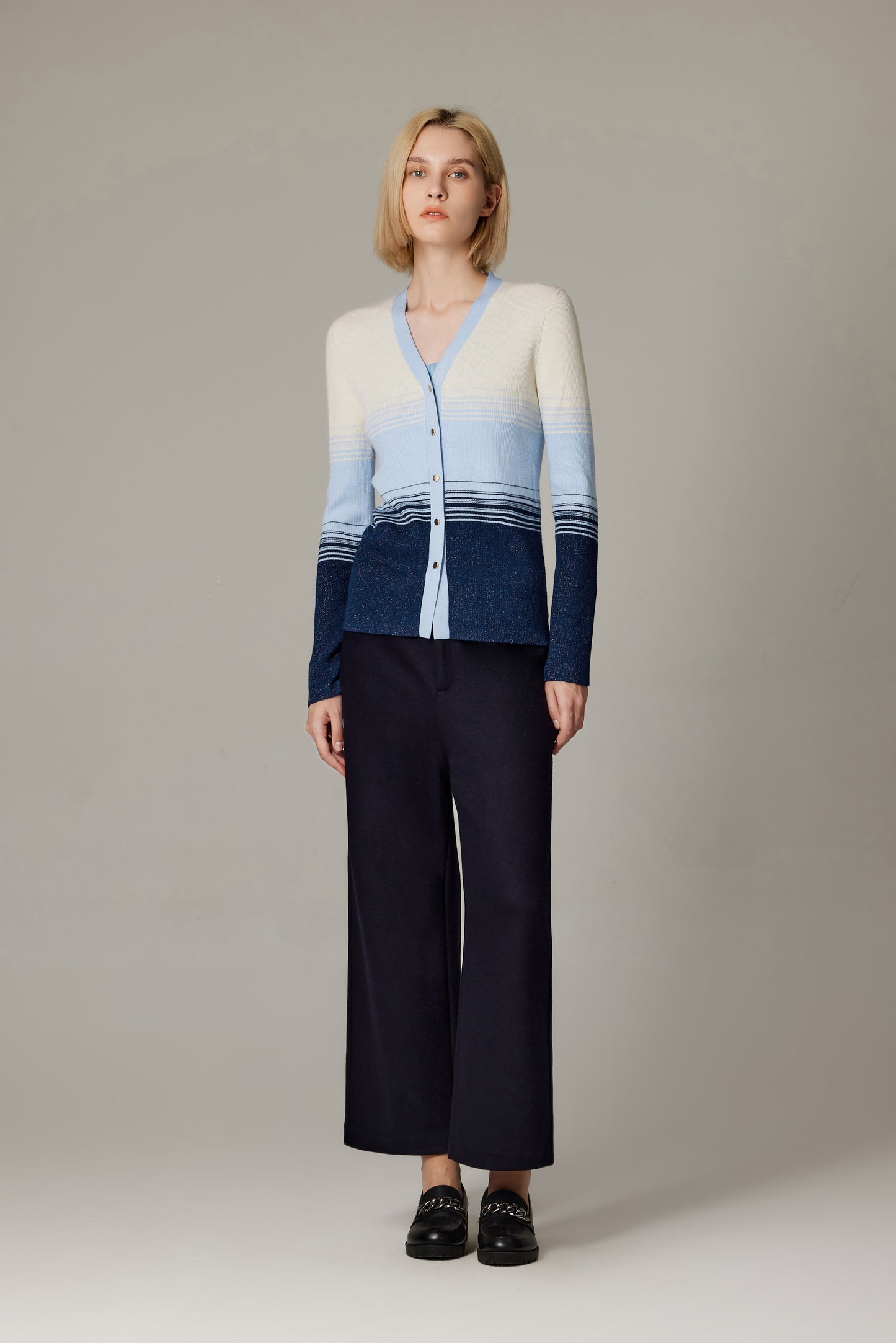 JENNIE LIU Womens Lurex Wool Cardigan | Metallic Button Up V Neck Sweater | Ultra Soft Ribbed Shimmer Knit | Machine Washable Cardigan Sweaters for Women