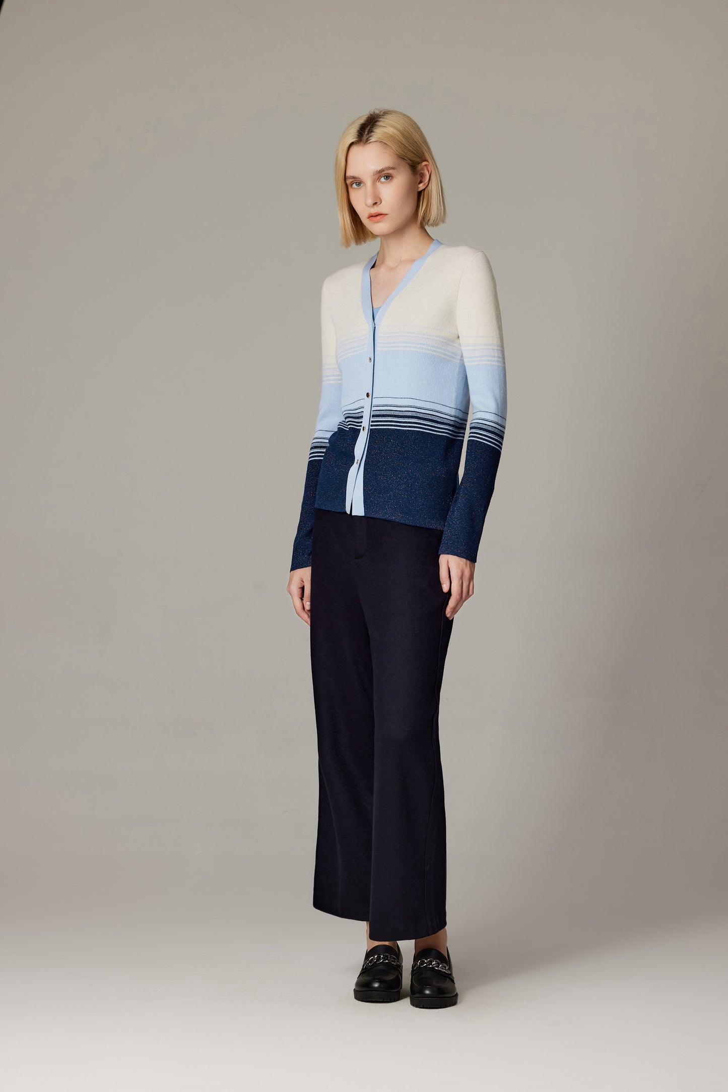 JENNIE LIU Womens Lurex Wool Cardigan | Metallic Button Up V Neck Sweater | Ultra Soft Ribbed Shimmer Knit | Machine Washable Cardigan Sweaters for Women