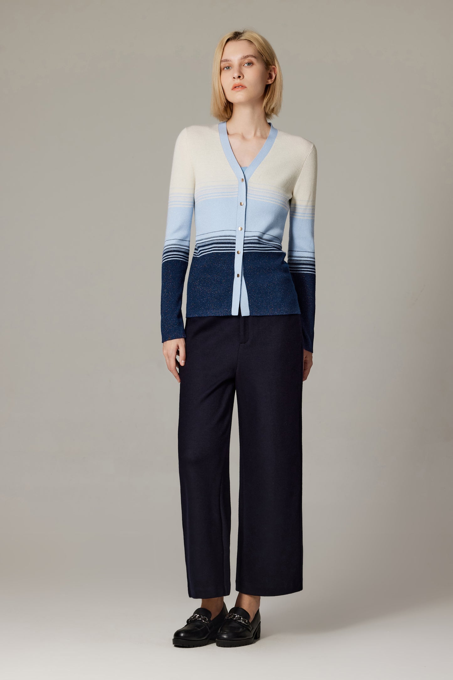 JENNIE LIU Womens Lurex Wool Cardigan | Metallic Button Up V Neck Sweater | Ultra Soft Ribbed Shimmer Knit | Machine Washable Cardigan Sweaters for Women