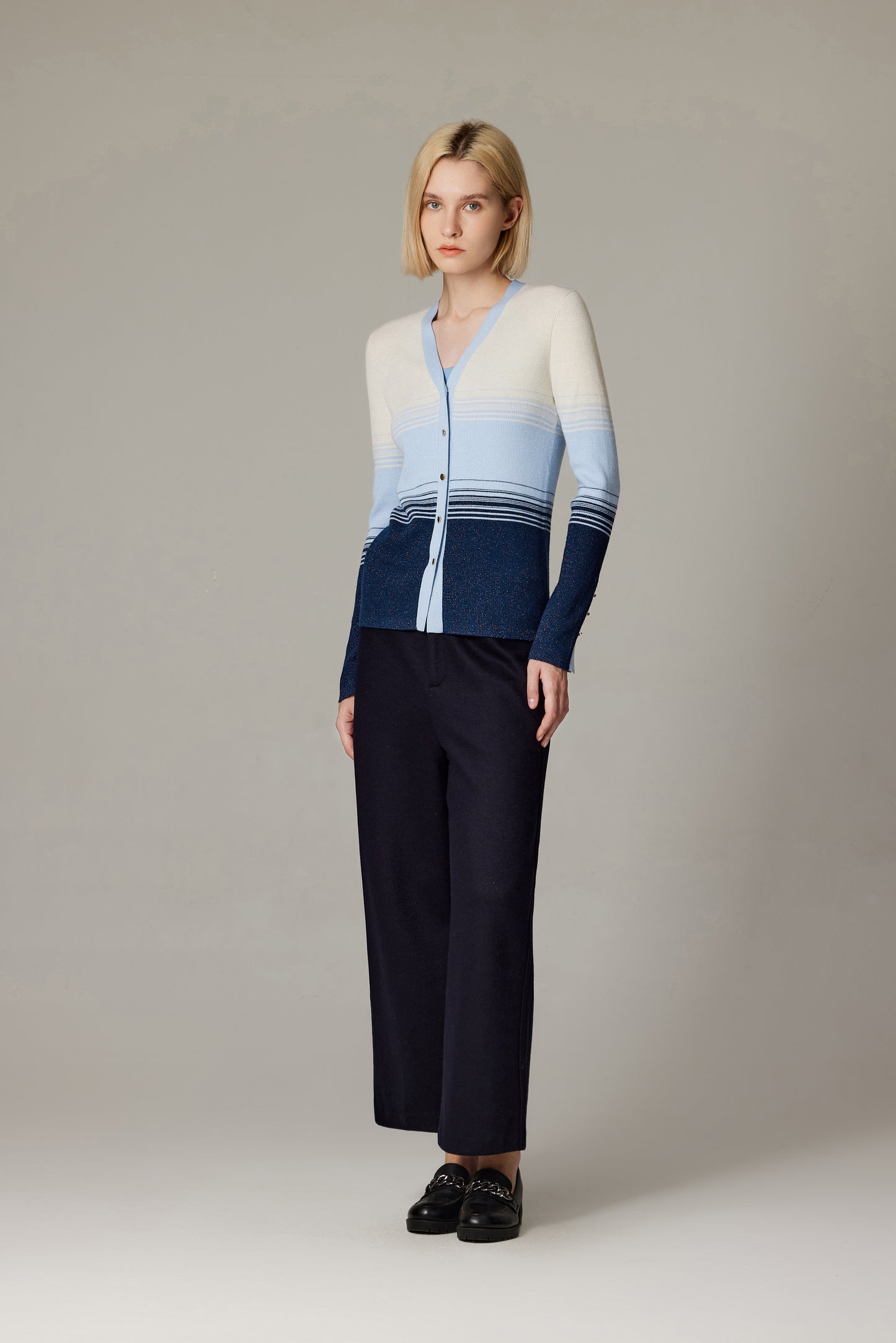 JENNIE LIU Womens Lurex Wool Cardigan | Metallic Button Up V Neck Sweater | Ultra Soft Ribbed Shimmer Knit | Machine Washable Cardigan Sweaters for Women