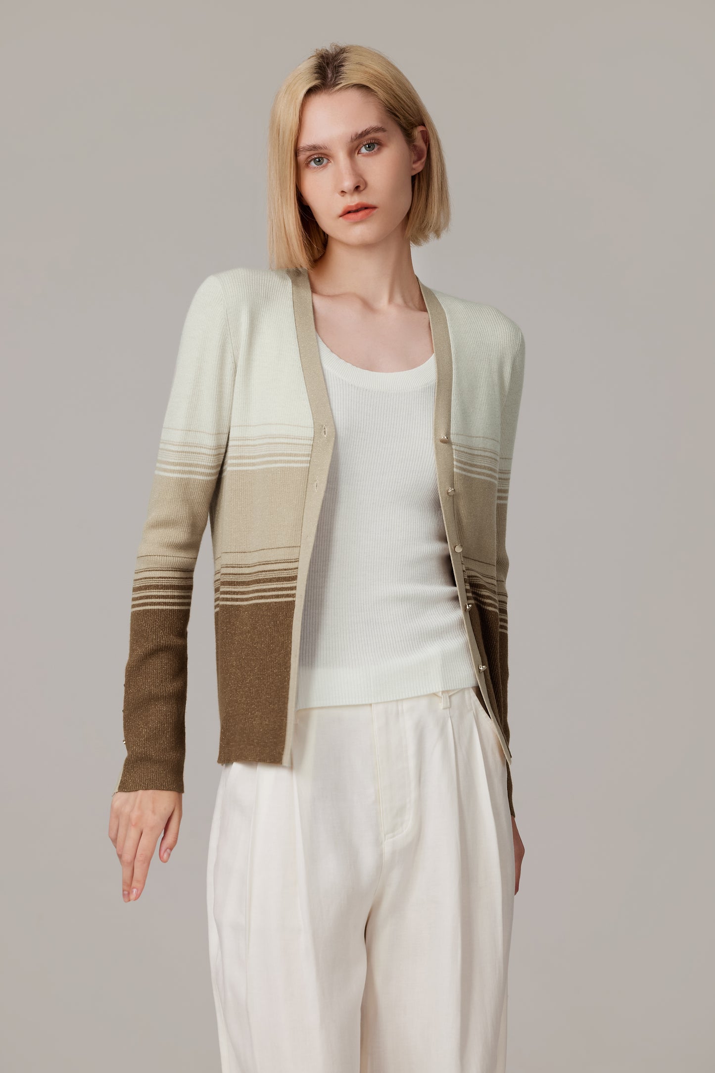 JENNIE LIU Womens Lurex Wool Cardigan | Metallic Button Up V Neck Sweater | Ultra Soft Ribbed Shimmer Knit | Machine Washable Cardigan Sweaters for Women