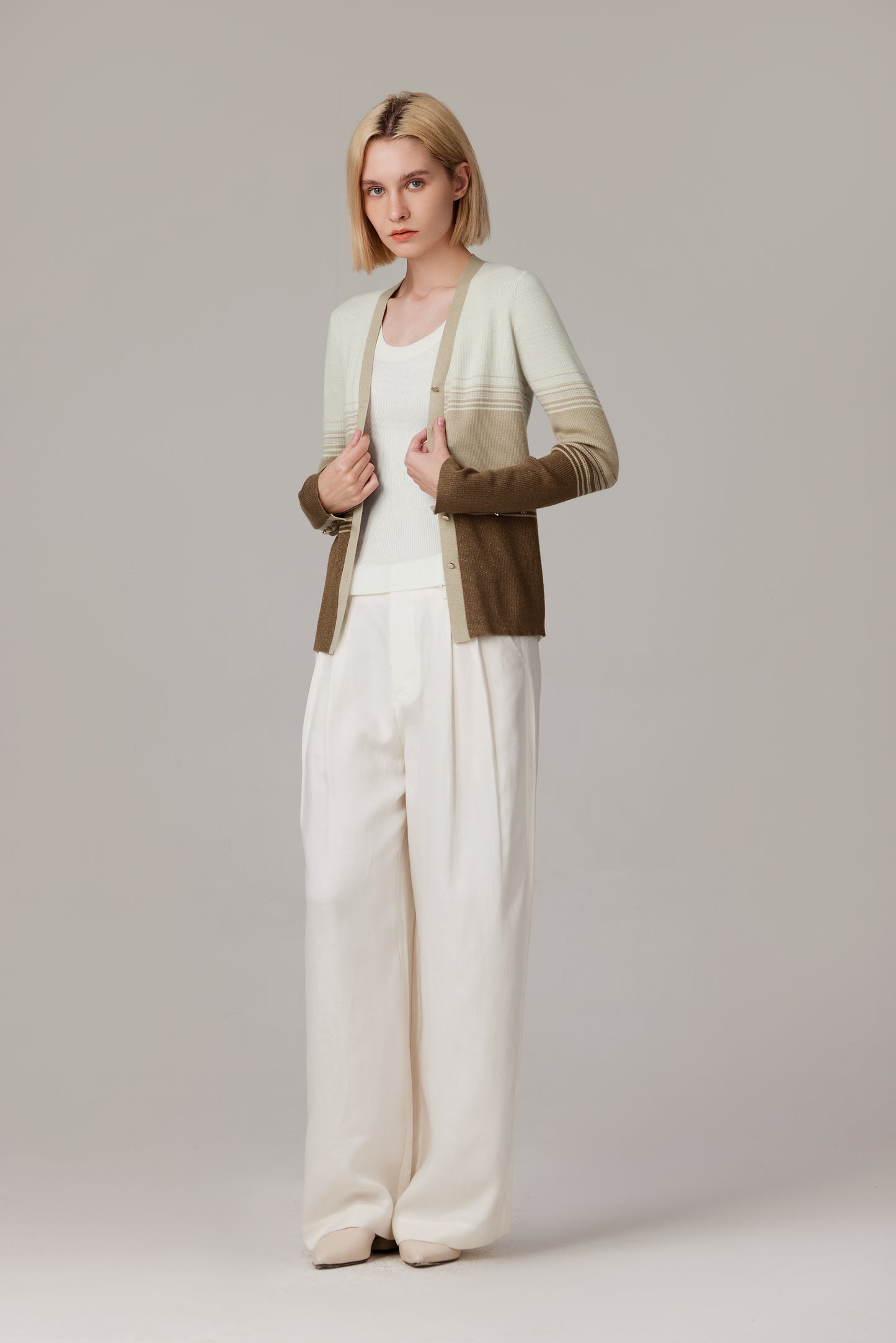 JENNIE LIU Womens Lurex Wool Cardigan | Metallic Button Up V Neck Sweater | Ultra Soft Ribbed Shimmer Knit | Machine Washable Cardigan Sweaters for Women