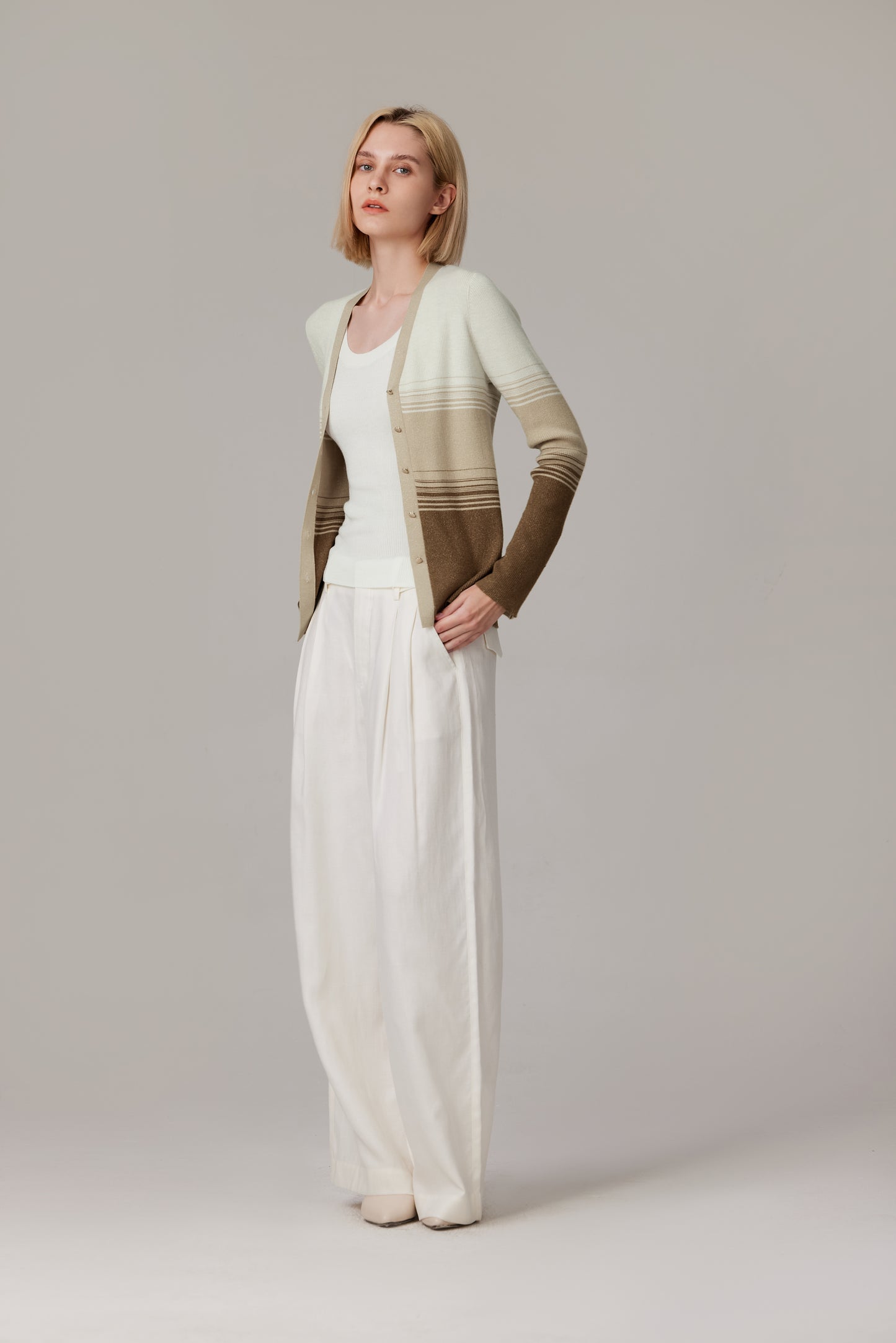 JENNIE LIU Womens Lurex Wool Cardigan | Metallic Button Up V Neck Sweater | Ultra Soft Ribbed Shimmer Knit | Machine Washable Cardigan Sweaters for Women