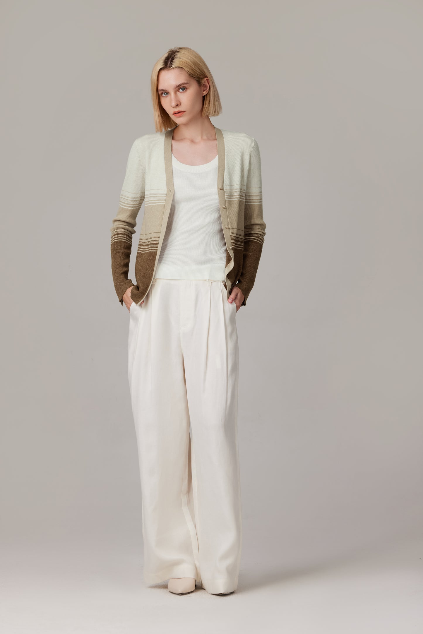 JENNIE LIU Womens Lurex Wool Cardigan | Metallic Button Up V Neck Sweater | Ultra Soft Ribbed Shimmer Knit | Machine Washable Cardigan Sweaters for Women