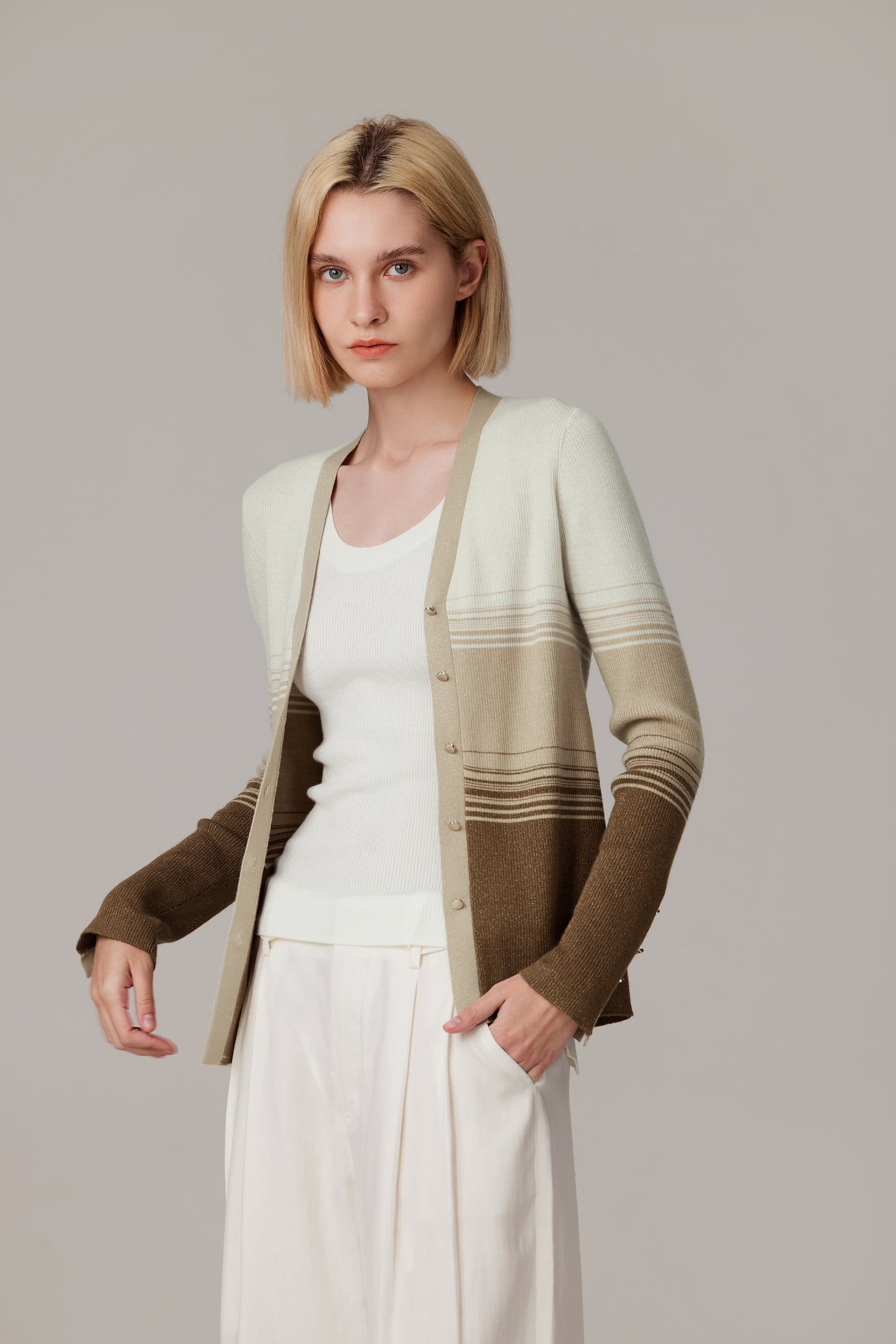 JENNIE LIU Womens Lurex Wool Cardigan | Metallic Button Up V Neck Sweater | Ultra Soft Ribbed Shimmer Knit | Machine Washable Cardigan Sweaters for Women