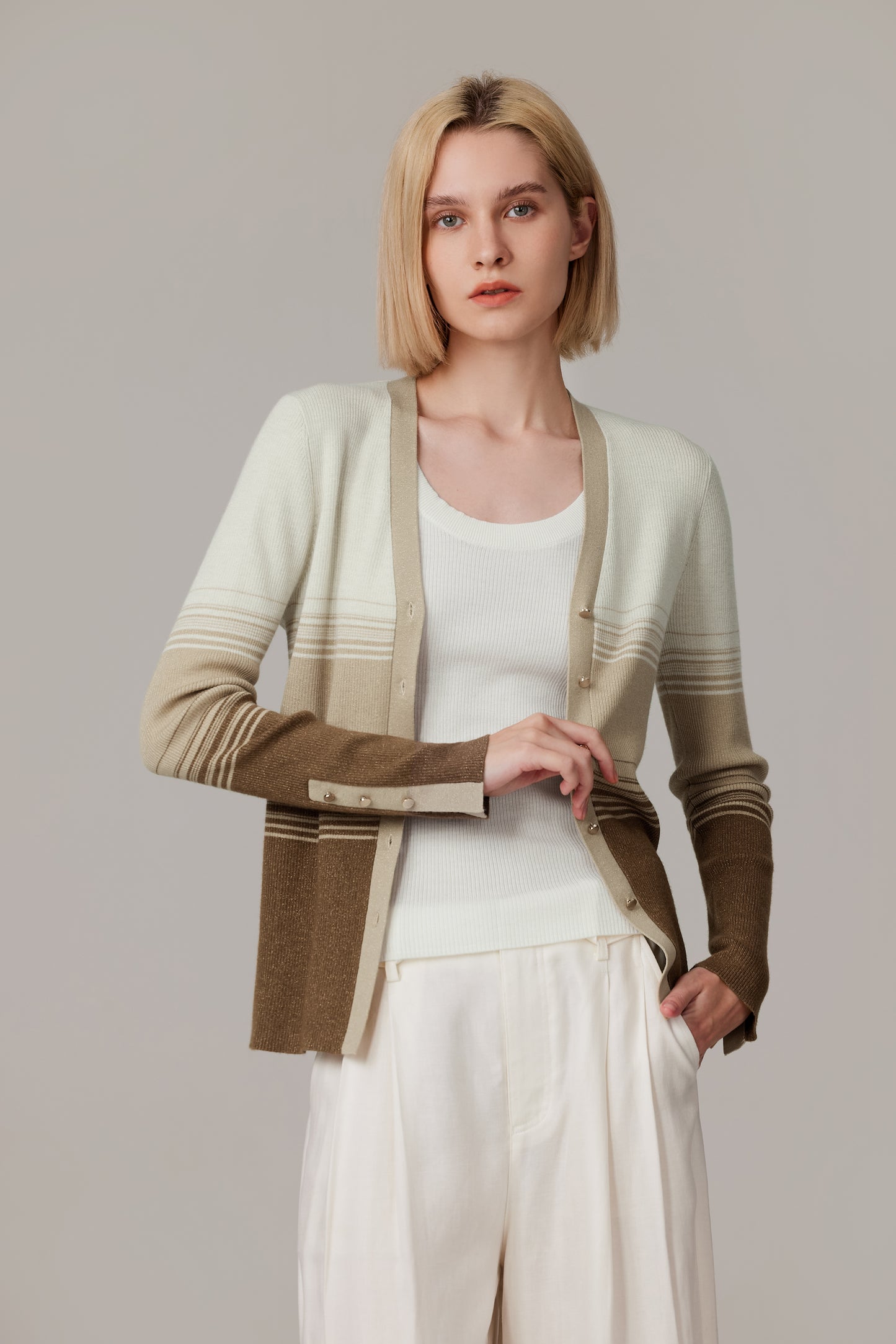 JENNIE LIU Womens Lurex Wool Cardigan | Metallic Button Up V Neck Sweater | Ultra Soft Ribbed Shimmer Knit | Machine Washable Cardigan Sweaters for Women