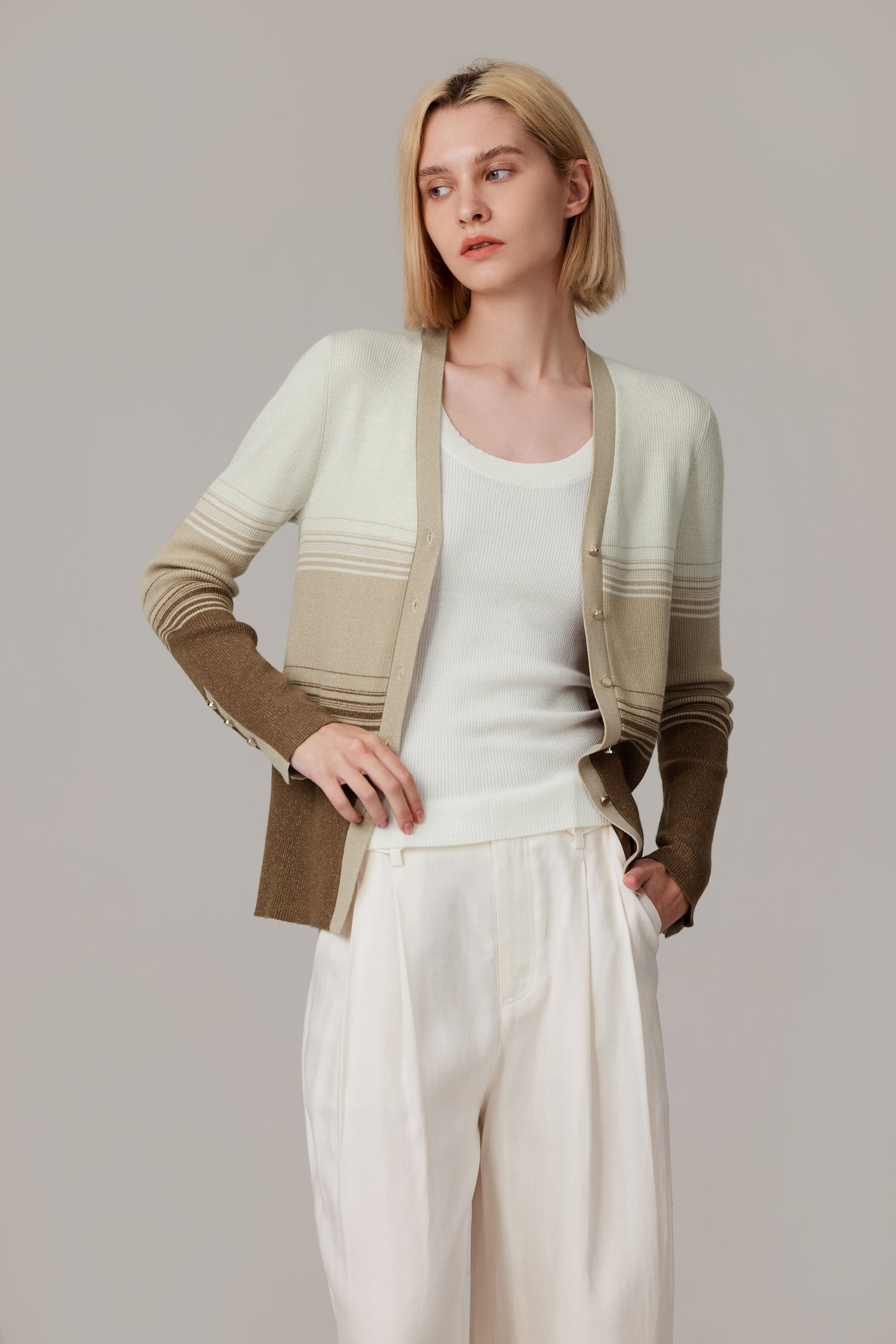 JENNIE LIU Womens Lurex Wool Cardigan | Metallic Button Up V Neck Sweater | Ultra Soft Ribbed Shimmer Knit | Machine Washable Cardigan Sweaters for Women