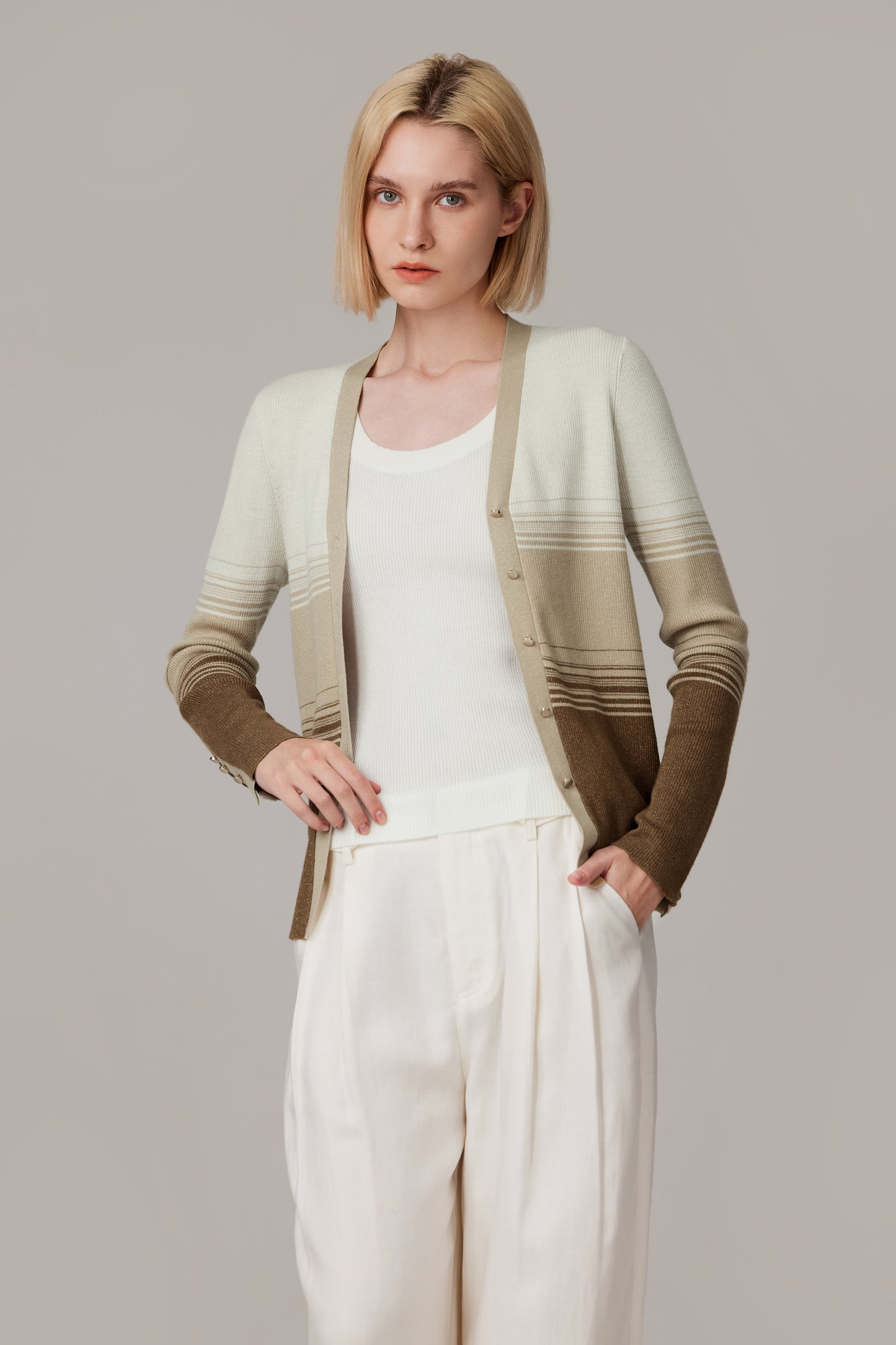 JENNIE LIU Womens Lurex Wool Cardigan | Metallic Button Up V Neck Sweater | Ultra Soft Ribbed Shimmer Knit | Machine Washable Cardigan Sweaters for Women