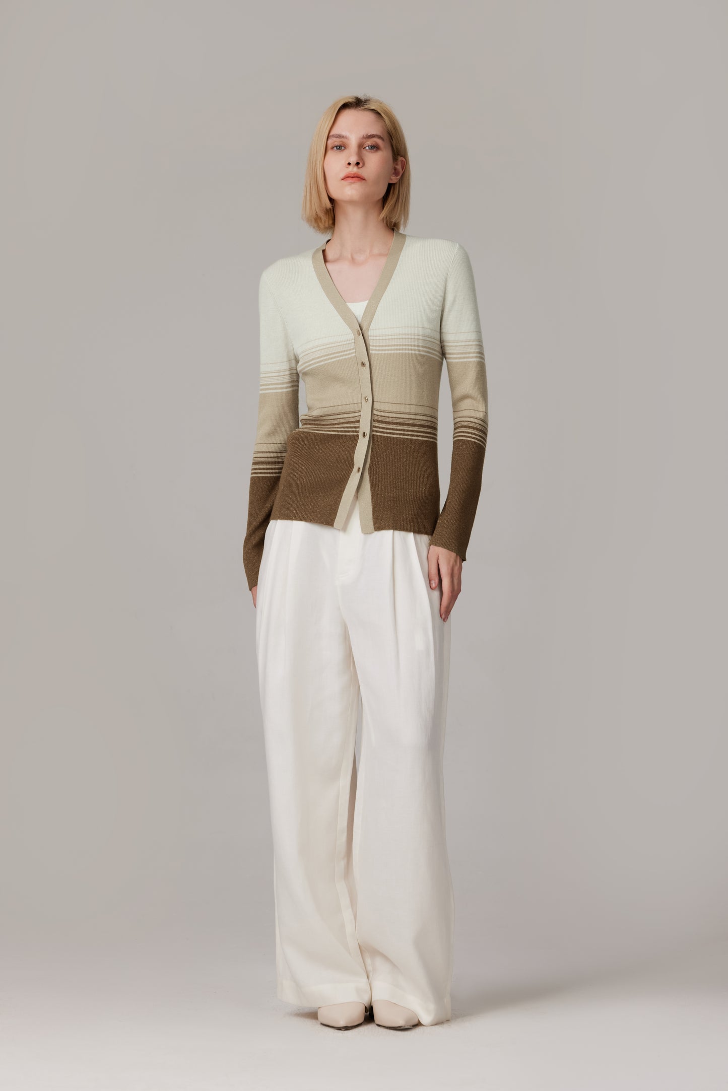 JENNIE LIU Womens Lurex Wool Cardigan | Metallic Button Up V Neck Sweater | Ultra Soft Ribbed Shimmer Knit | Machine Washable Cardigan Sweaters for Women