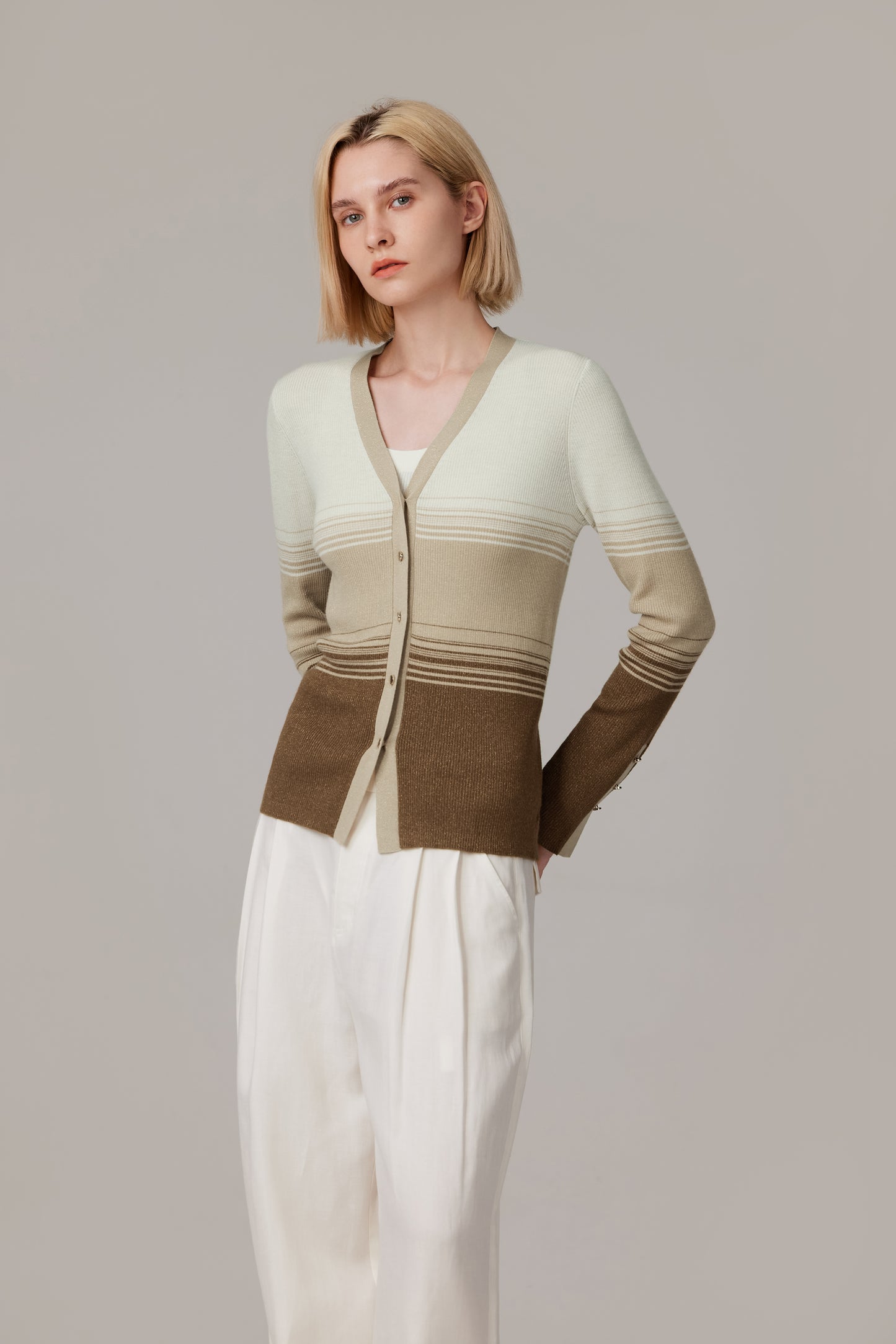 JENNIE LIU Womens Lurex Wool Cardigan | Metallic Button Up V Neck Sweater | Ultra Soft Ribbed Shimmer Knit | Machine Washable Cardigan Sweaters for Women