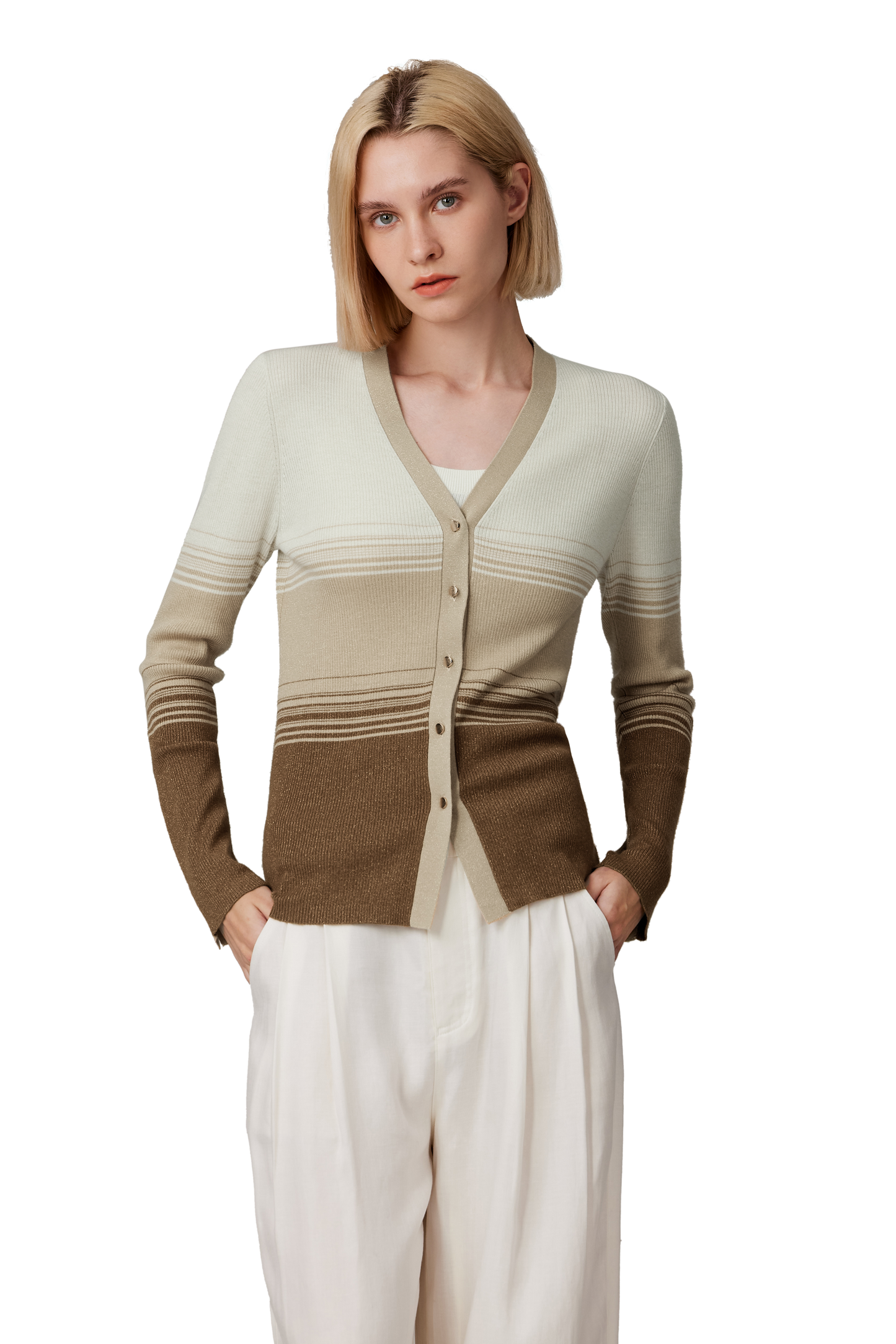 JENNIE LIU Womens Lurex Wool Cardigan | Metallic Button Up V Neck Sweater | Ultra Soft Ribbed Shimmer Knit | Machine Washable Cardigan Sweaters for Women