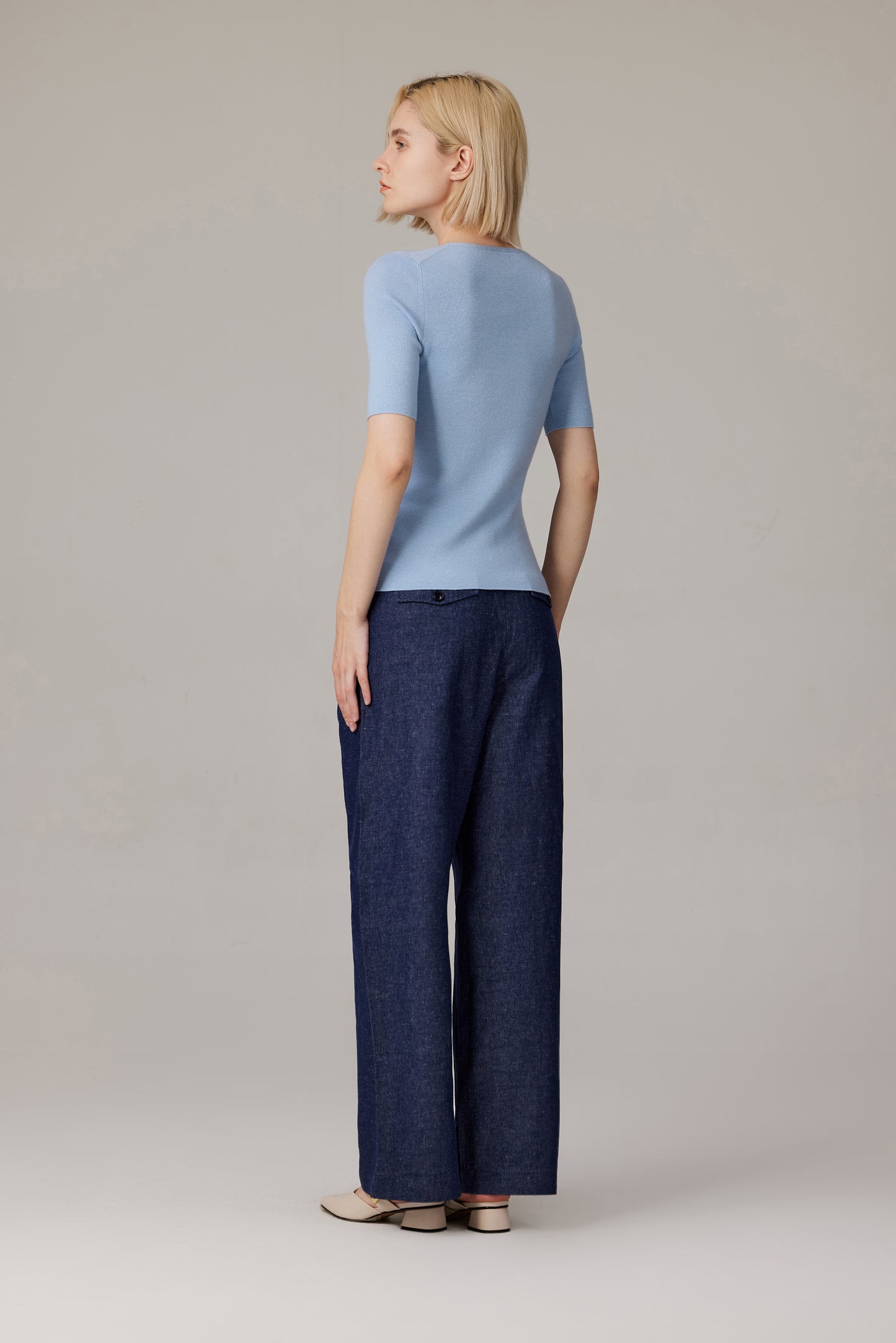 JENNIE LIU Women's Merino Wool Lurex Sweater | Shimmer Fine gauge V-Neck Short Sleeve Top | Machine Washable Pullover for Women