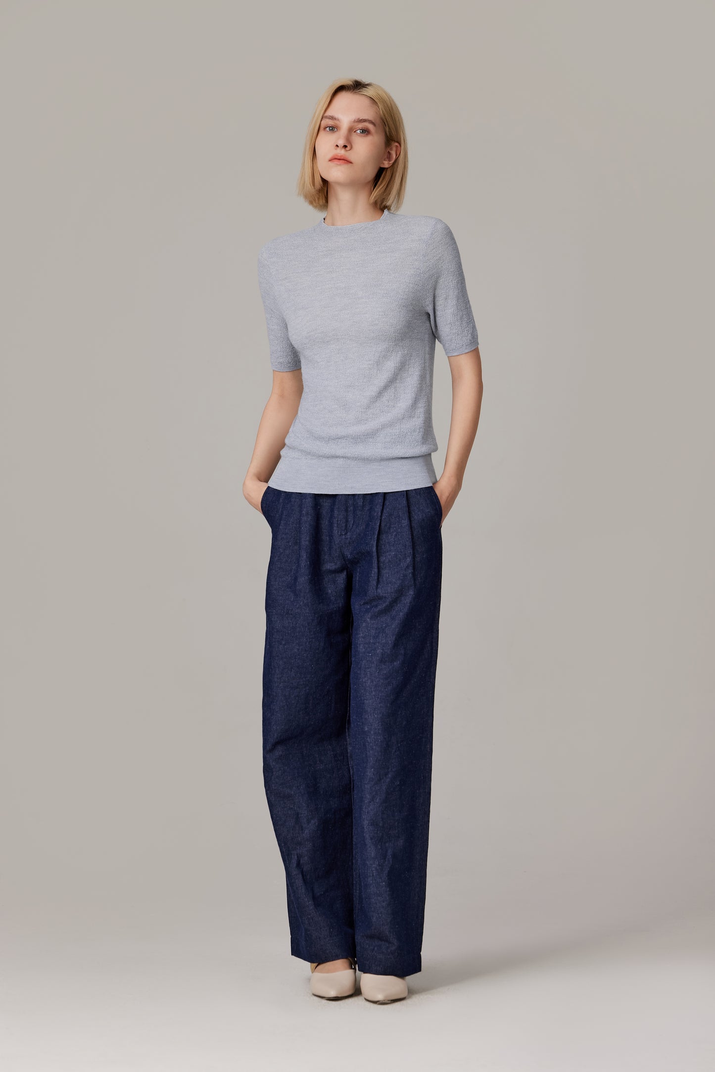 JENNIE LIU Women's Funnel Neck Short Sleeve Sweater | 75% Merino Wool 25% Silk Ultra Soft Fine-gauge Knit Top | Machine Washable