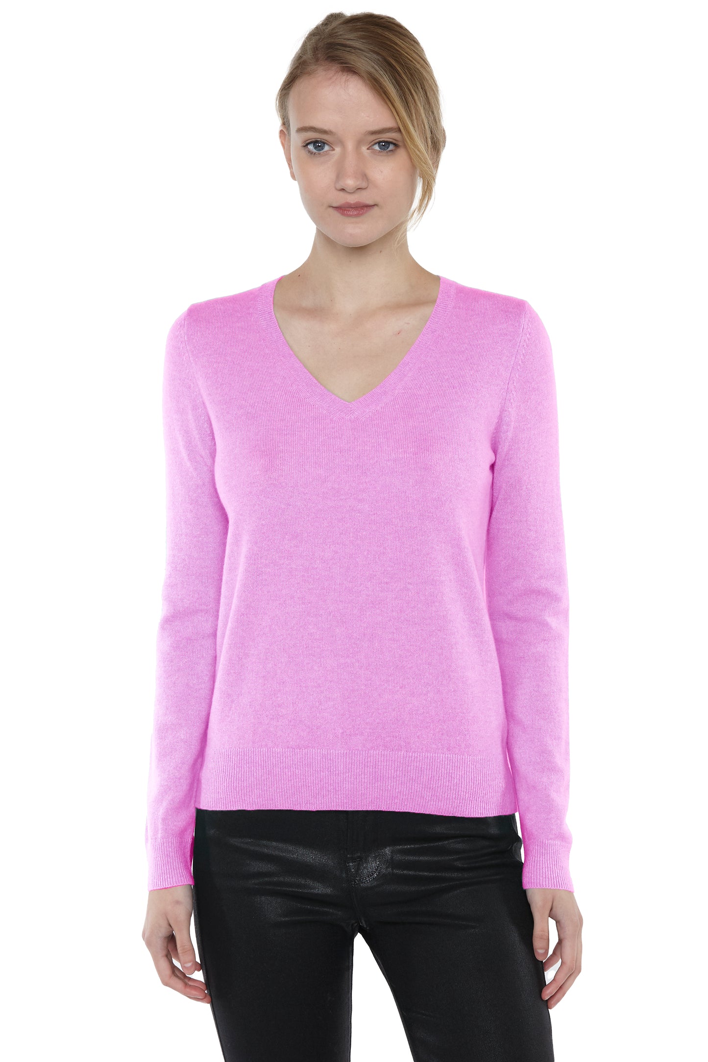 JENNIE LIU Women's 100% Pure Cashmere Long Sleeve Pullover V Neck Sweater 8160