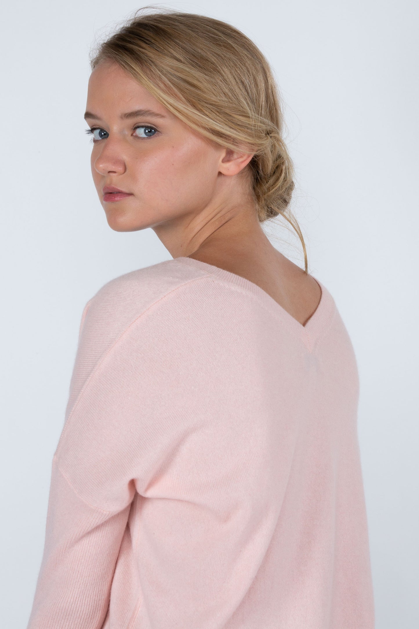 J CASHMERE Women's 100% Cashmere Slouchy Dolman Sleeve Double V Neck Sweater