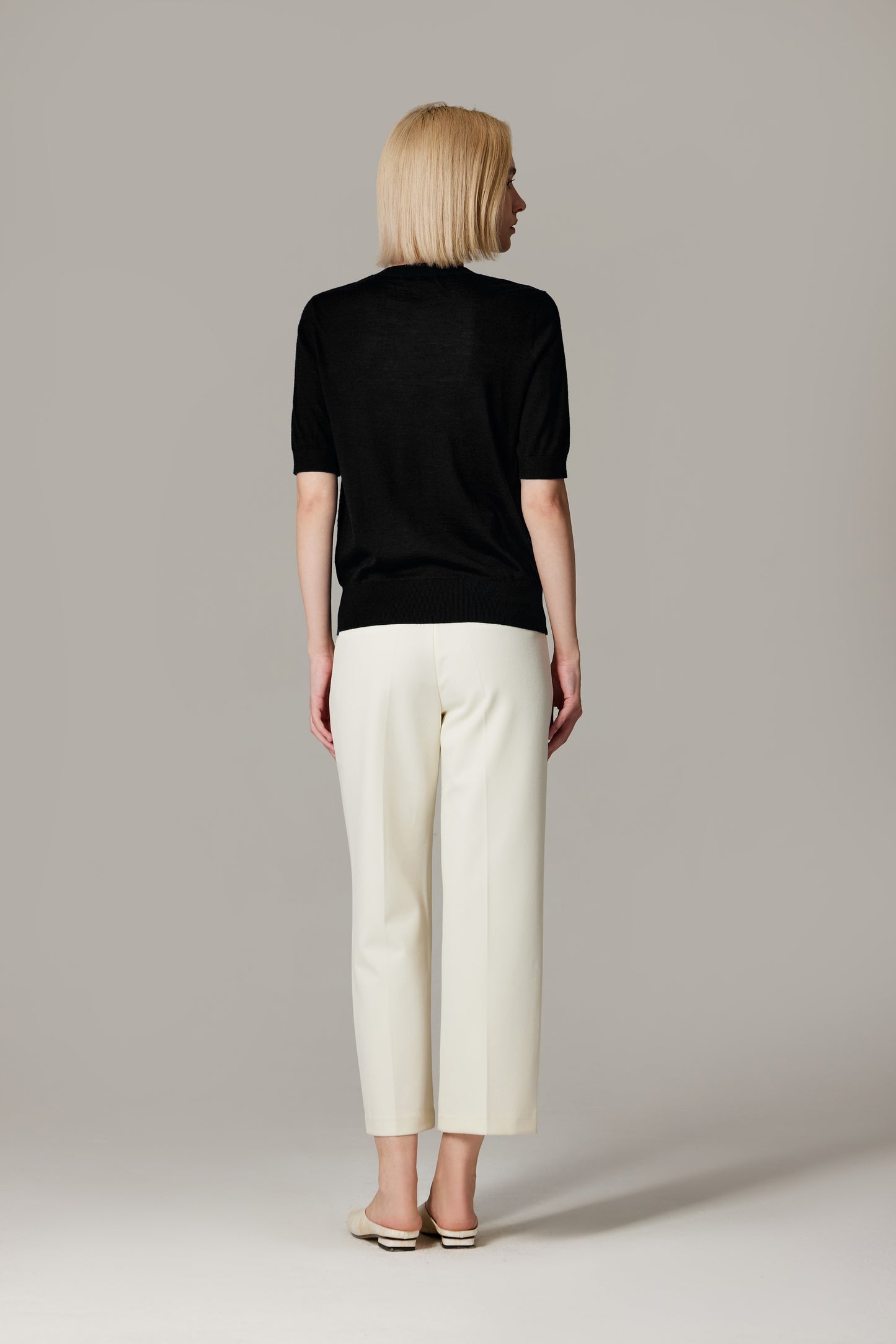 JENNIE LIU Women's Tissue Weight 75% Merino Wool 25% Silk Crew Neck Short Sleeve T Shirt Sweater | Ultra Soft Machine-Washable Sweaters for Women