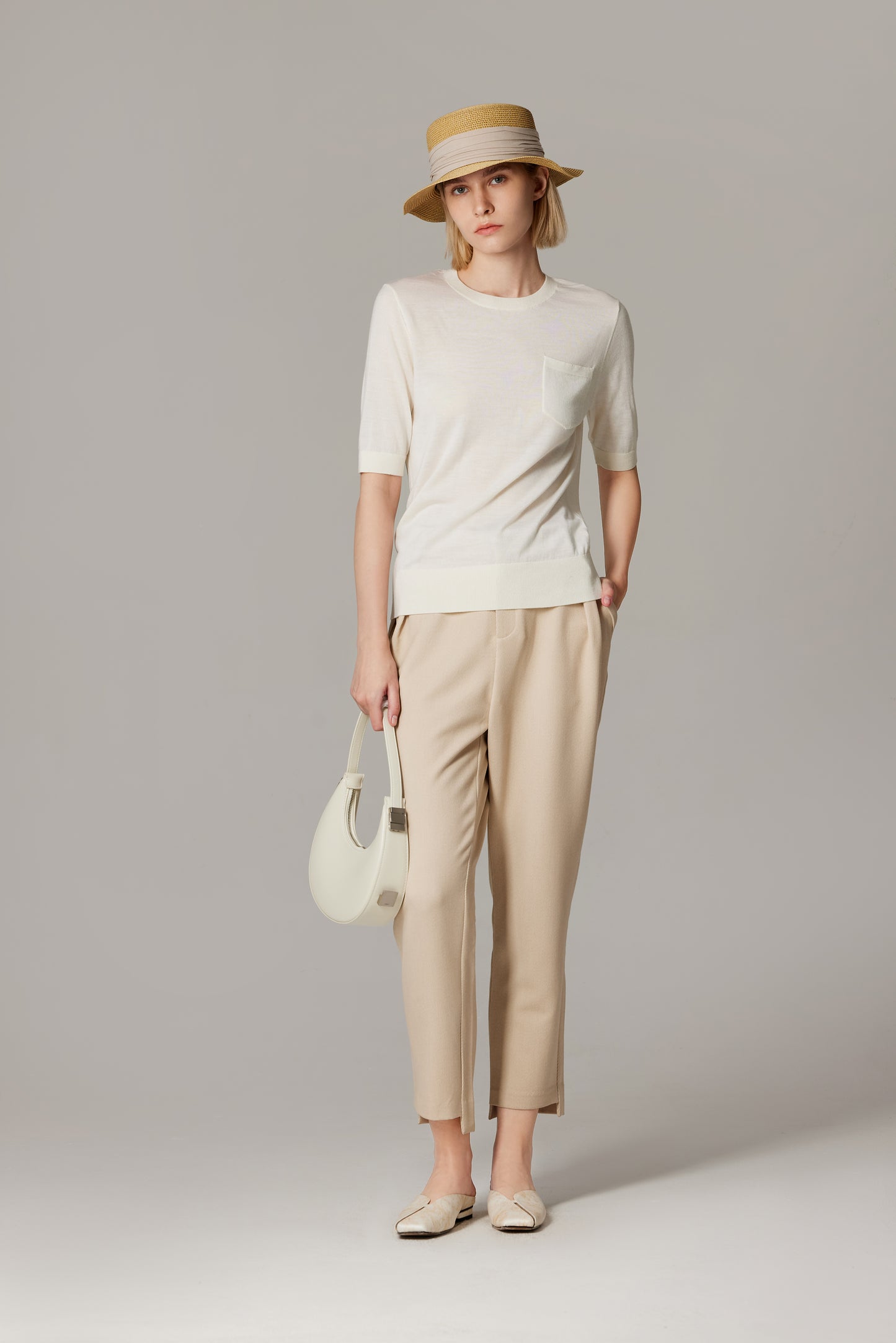 JENNIE LIU Women's Tissue Weight 75% Merino Wool 25% Silk Crew Neck Short Sleeve T Shirt Sweater | Ultra Soft Machine-Washable Sweaters for Women