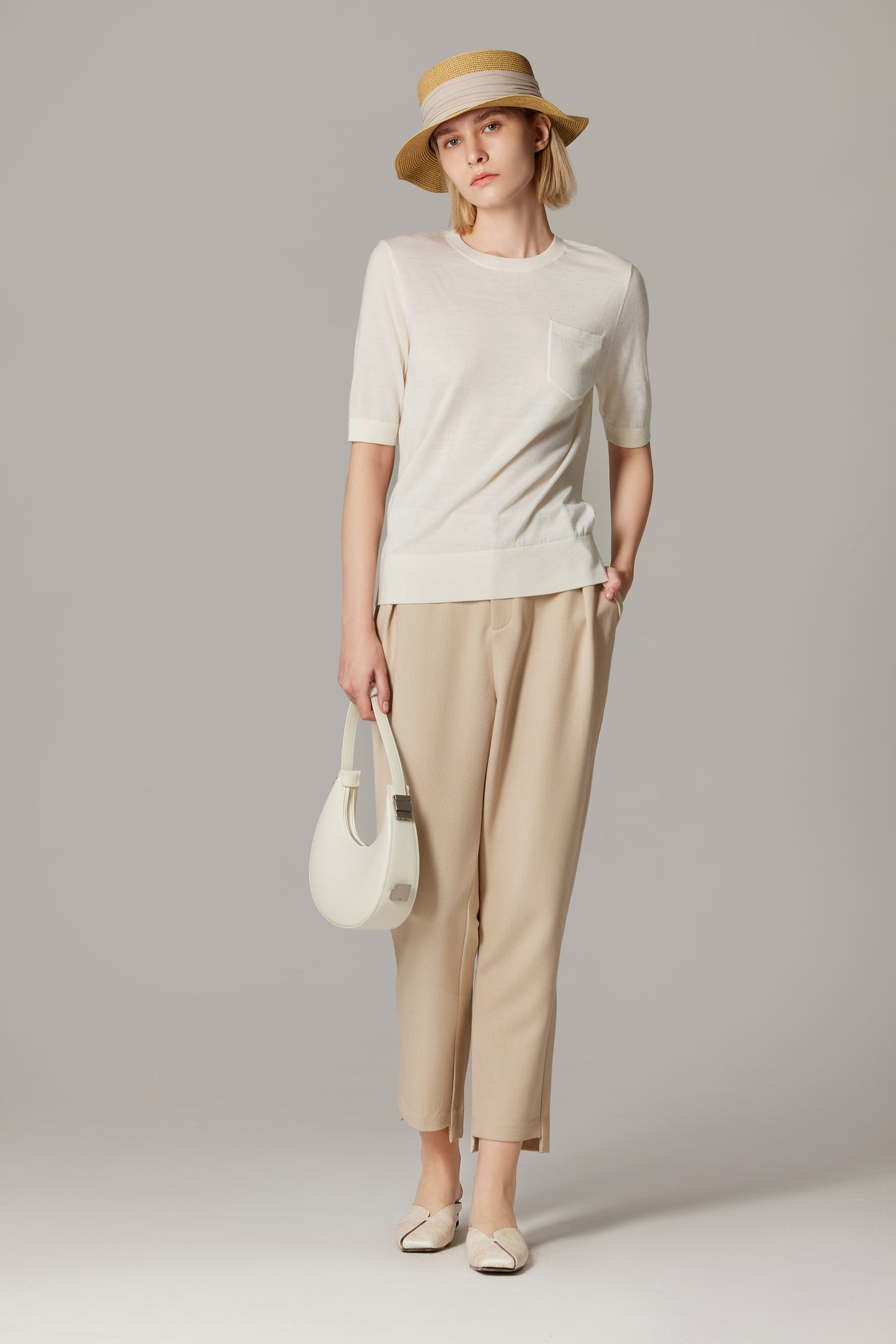 JENNIE LIU Women's Tissue Weight 75% Merino Wool 25% Silk Crew Neck Short Sleeve T Shirt Sweater | Ultra Soft Machine-Washable Sweaters for Women