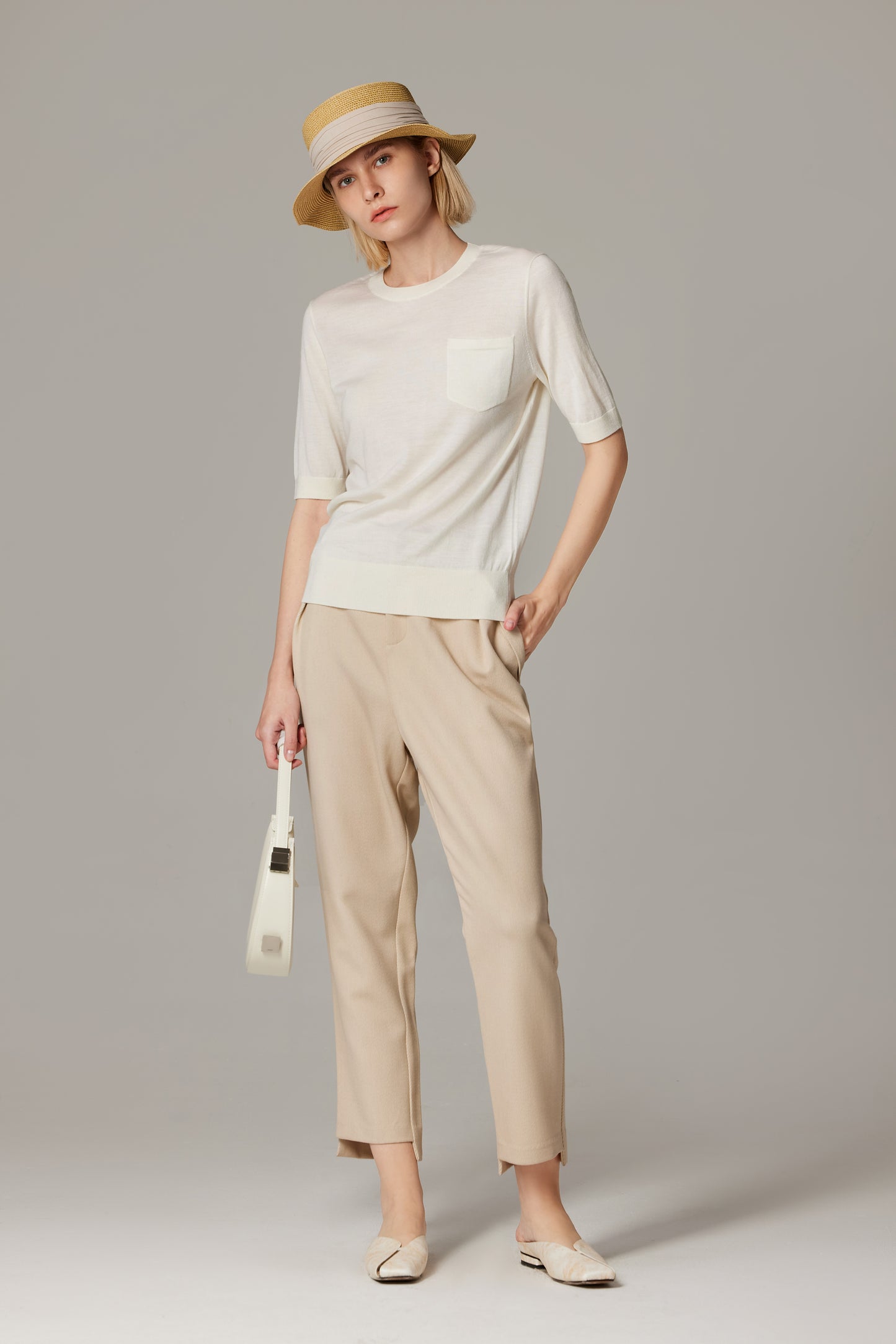 JENNIE LIU Women's Tissue Weight 75% Merino Wool 25% Silk Crew Neck Short Sleeve T Shirt Sweater | Ultra Soft Machine-Washable Sweaters for Women