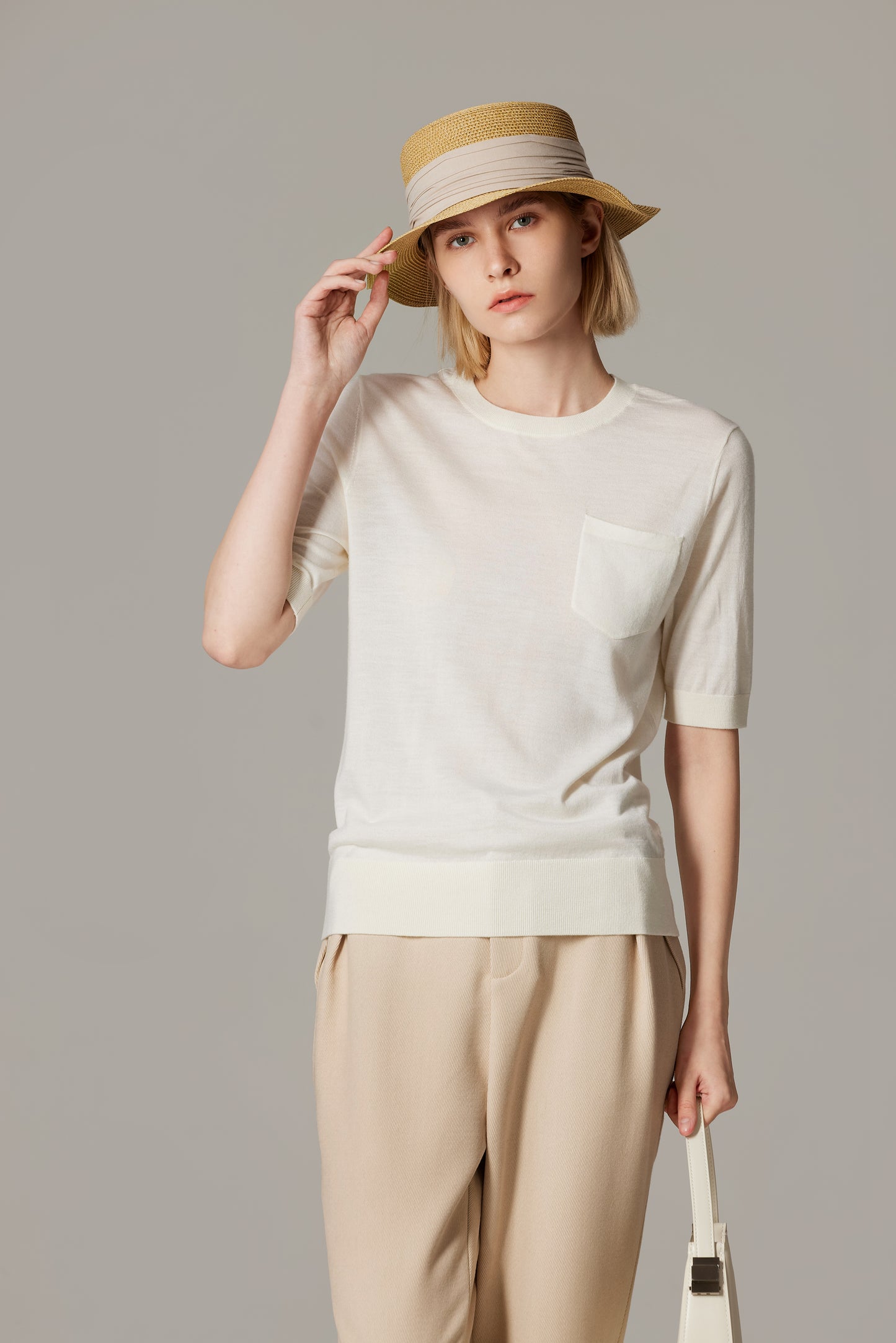 JENNIE LIU Women's Tissue Weight 75% Merino Wool 25% Silk Crew Neck Short Sleeve T Shirt Sweater | Ultra Soft Machine-Washable Sweaters for Women