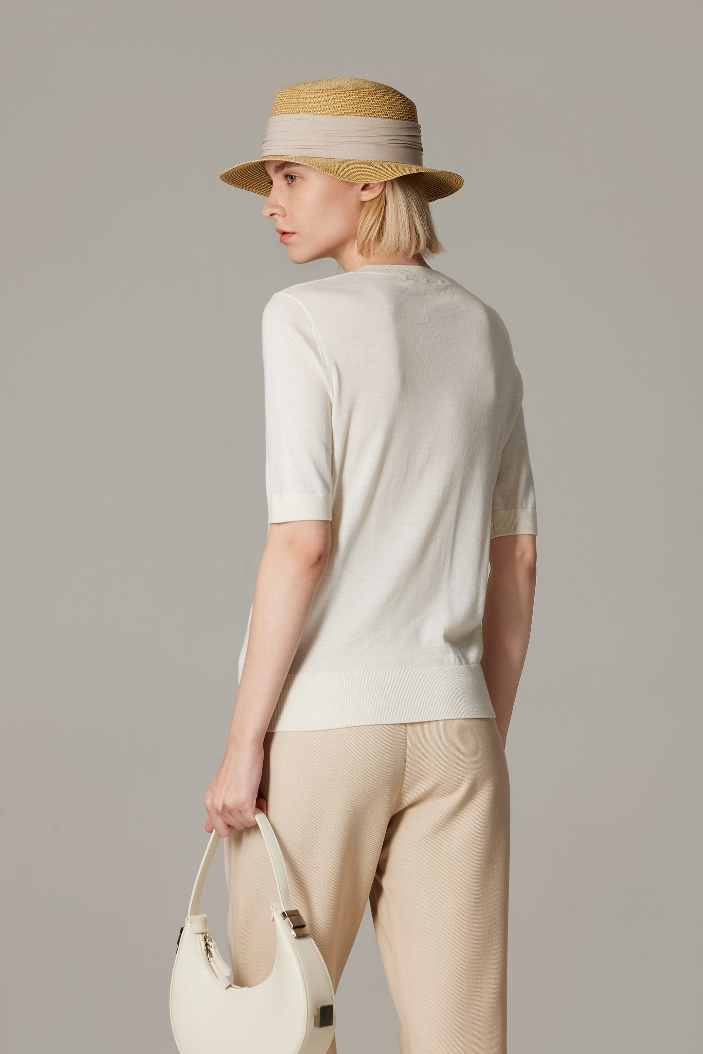 JENNIE LIU Women's Tissue Weight 75% Merino Wool 25% Silk Crew Neck Short Sleeve T Shirt Sweater | Ultra Soft Machine-Washable Sweaters for Women