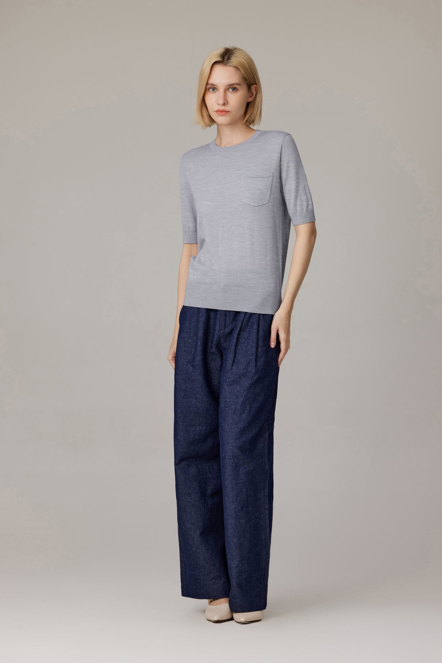 JENNIE LIU Women's Tissue Weight 75% Merino Wool 25% Silk Crew Neck Short Sleeve T Shirt Sweater | Ultra Soft Machine-Washable Sweaters for Women