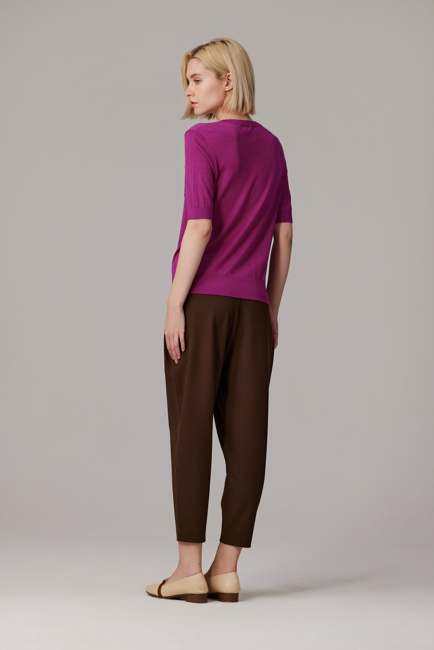 JENNIE LIU Women's Tissue Weight 75% Merino Wool 25% Silk Crew Neck Short Sleeve T Shirt Sweater | Ultra Soft Machine-Washable Sweaters for Women