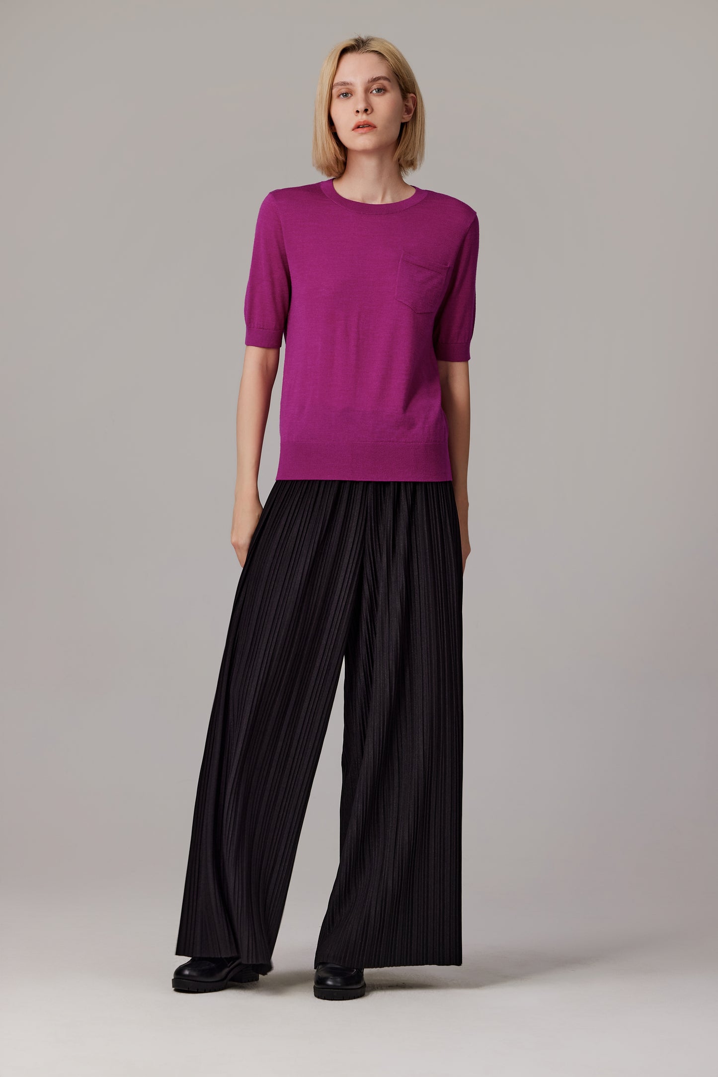 JENNIE LIU Women's Tissue Weight 75% Merino Wool 25% Silk Crew Neck Short Sleeve T Shirt Sweater | Ultra Soft Machine-Washable Sweaters for Women