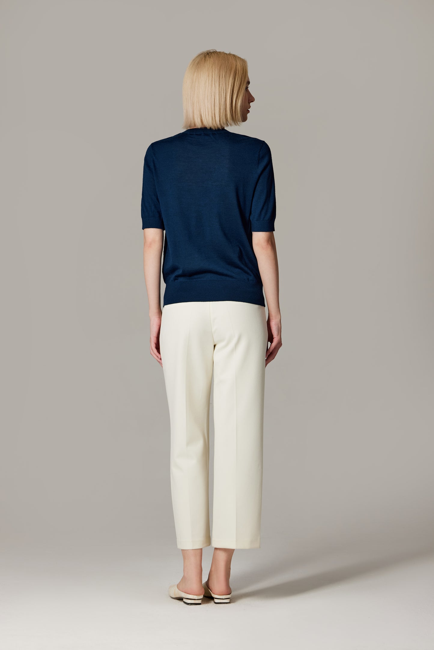 JENNIE LIU Women's Tissue Weight 75% Merino Wool 25% Silk Crew Neck Short Sleeve T Shirt Sweater | Ultra Soft Machine-Washable Sweaters for Women