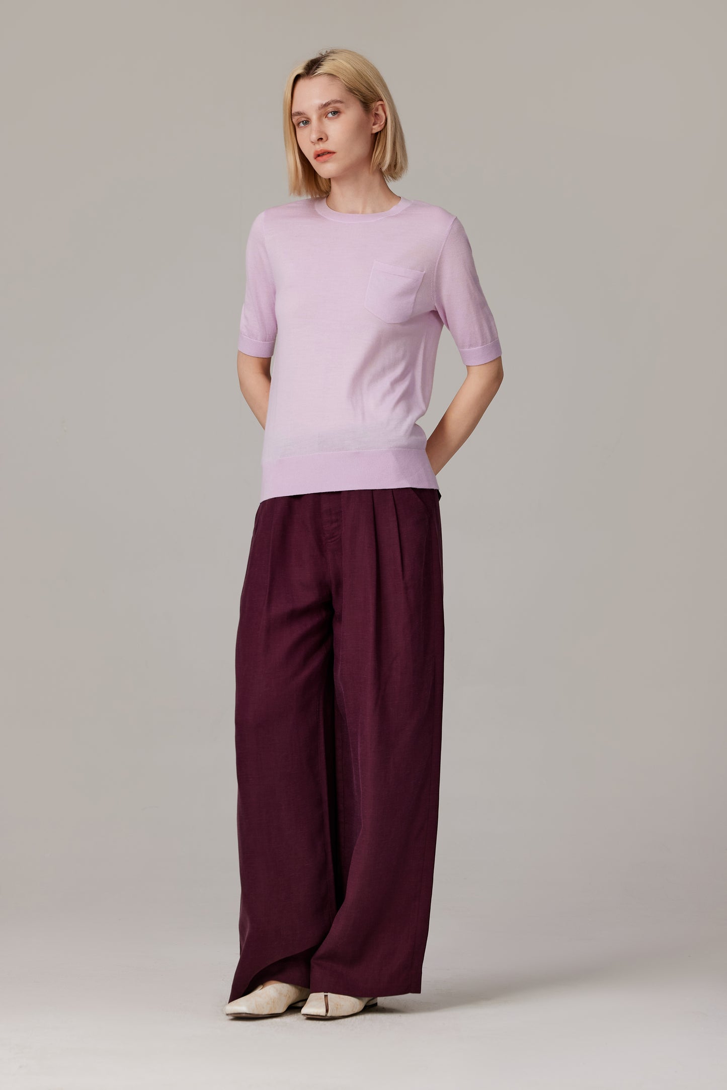 JENNIE LIU Women's Tissue Weight 75% Merino Wool 25% Silk Crew Neck Short Sleeve T Shirt Sweater | Ultra Soft Machine-Washable Sweaters for Women