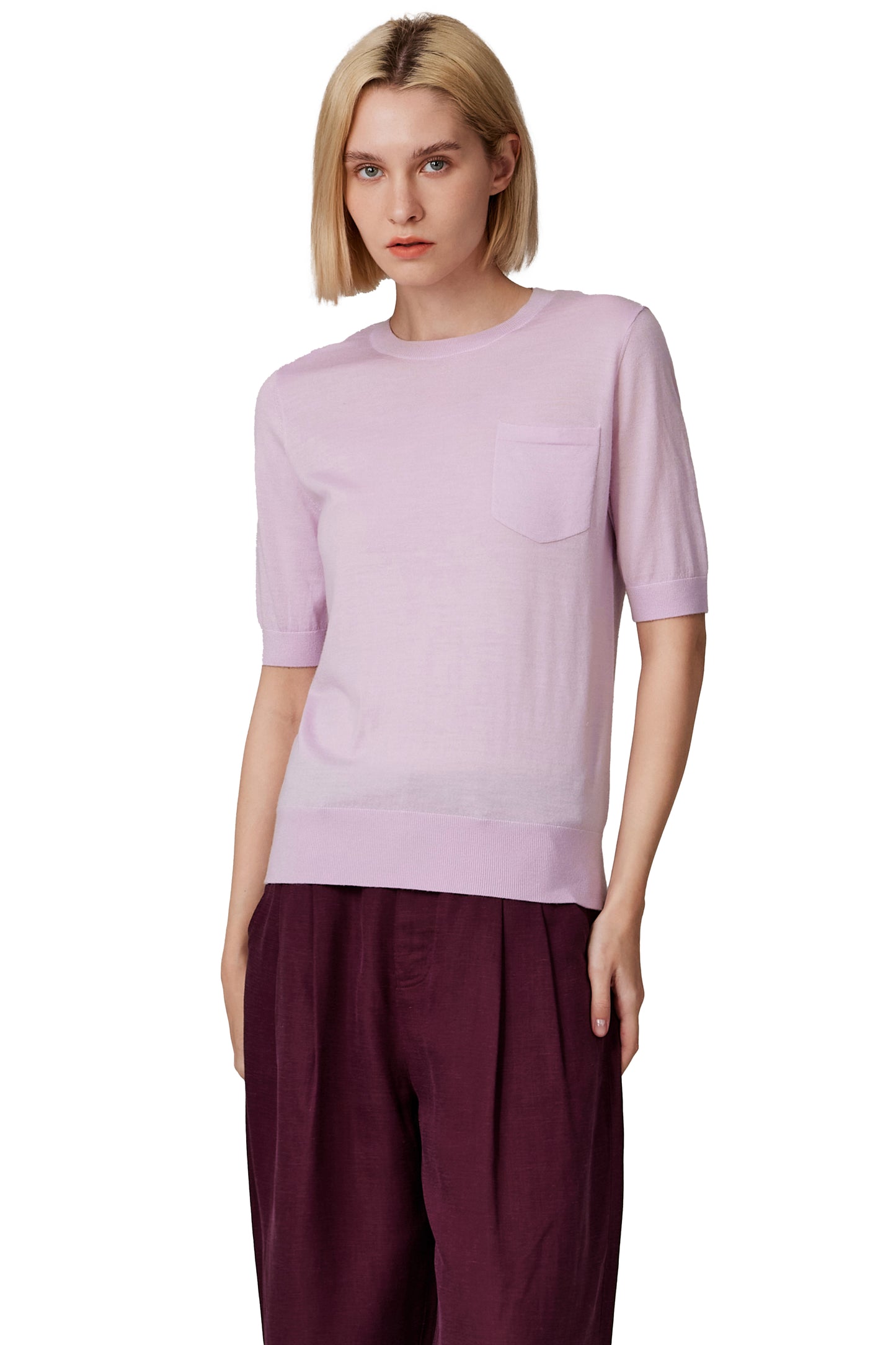 JENNIE LIU Women's Tissue Weight 75% Merino Wool 25% Silk Crew Neck Short Sleeve T Shirt Sweater | Ultra Soft Machine-Washable Sweaters for Women