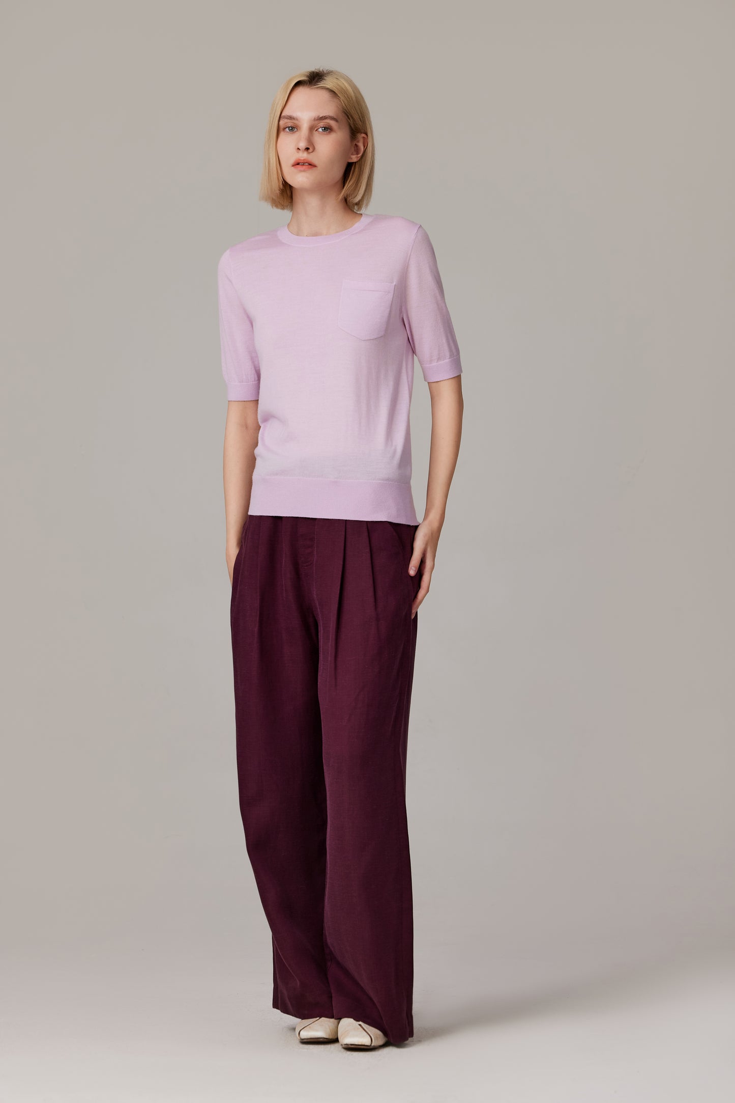 JENNIE LIU Women's Tissue Weight 75% Merino Wool 25% Silk Crew Neck Short Sleeve T Shirt Sweater | Ultra Soft Machine-Washable Sweaters for Women